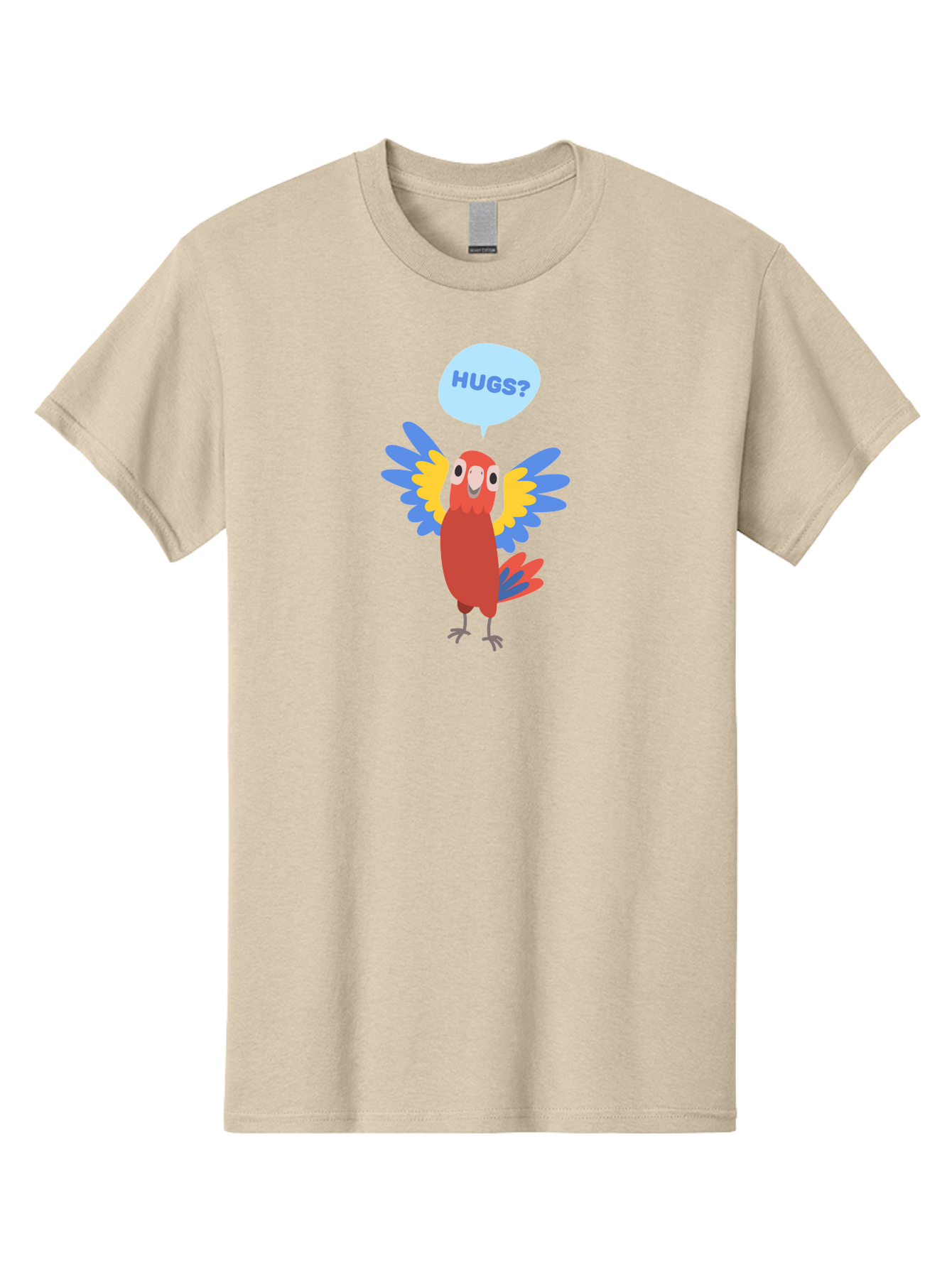 Hugs Men'S Graphic Tee, 100% Cotton, Comfortable Casual Summer Wear, Machine Washable, Cute Cartoon Parrot, Colorful Parrot, Bird Giving Hugs, Affectionate Animal, Adorable Creature, Vibrant Feathers, Friendly Parrot, Hugs, Aab832