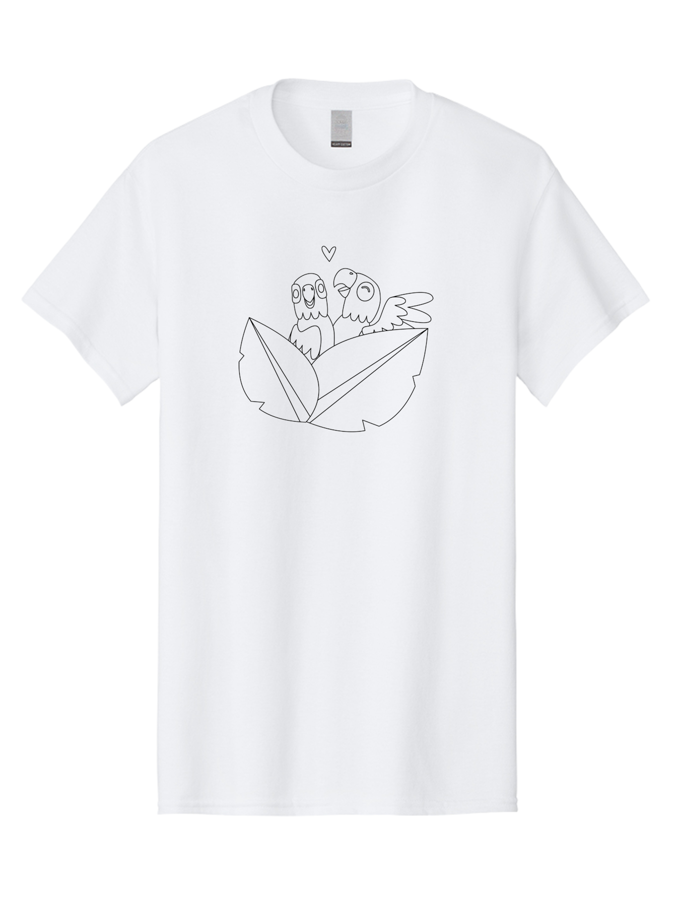 Love-Birds-1 Men'S Graphic Tee, 100% Cotton, Comfortable Casual Summer Wear, Machine Washable, Two Birds Perched On Leaves, Love Heart Symbol, Adorable Cartoon Birds, Sweet Couple, Tender Moment, Lovable Animals, Coloring Page Art Aab834