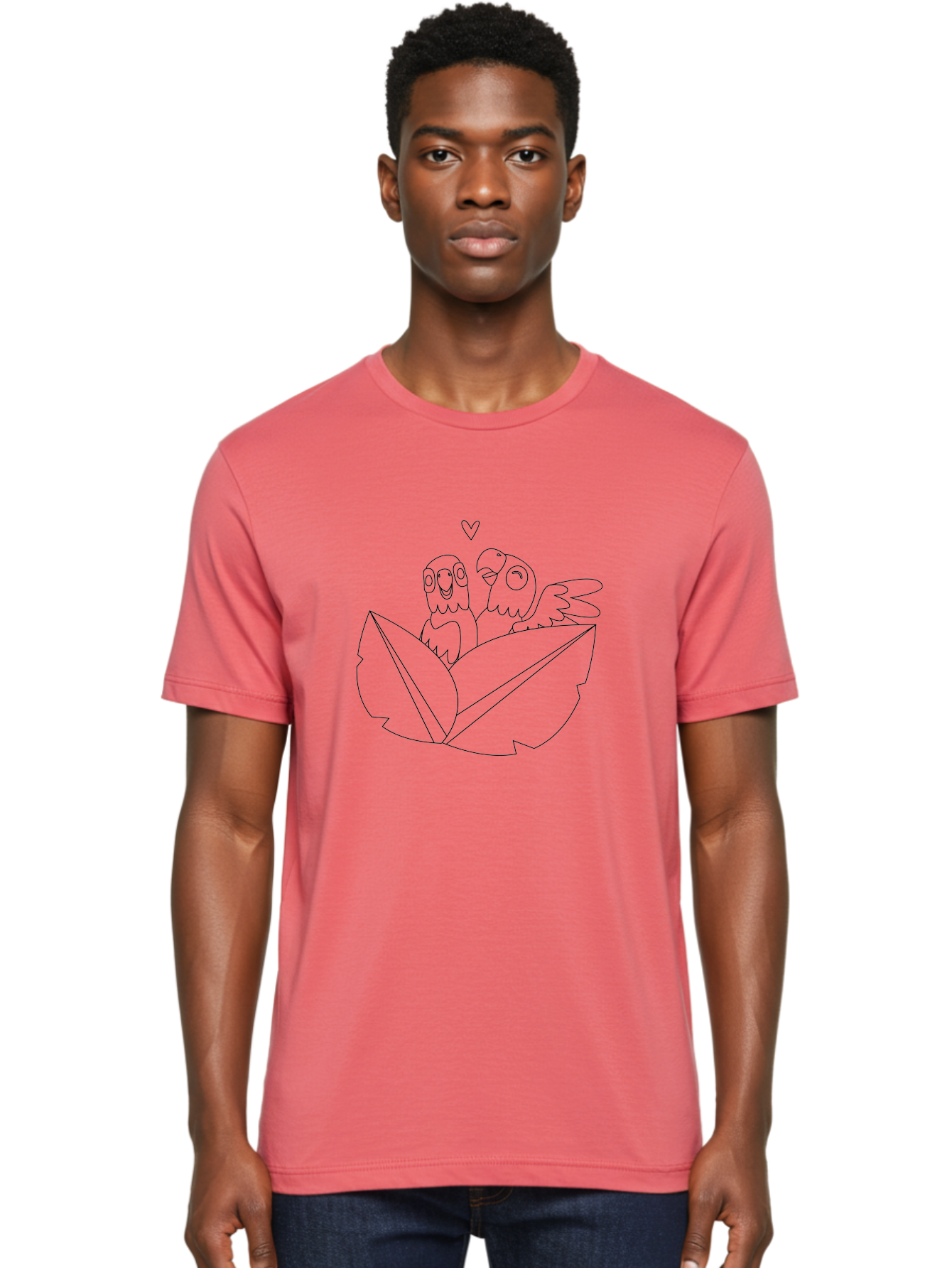 Love-Parrots Men'S Graphic Tee, 100% Cotton, Comfortable Casual Summer Wear, Machine Washable, Love Birds, Parrot Couple, Heart Symbol, Cute Animals, Bird Illustrations, Tropical Birds, Cartoon Parrots, Adorable Parrots, Nature Graphics Aab836