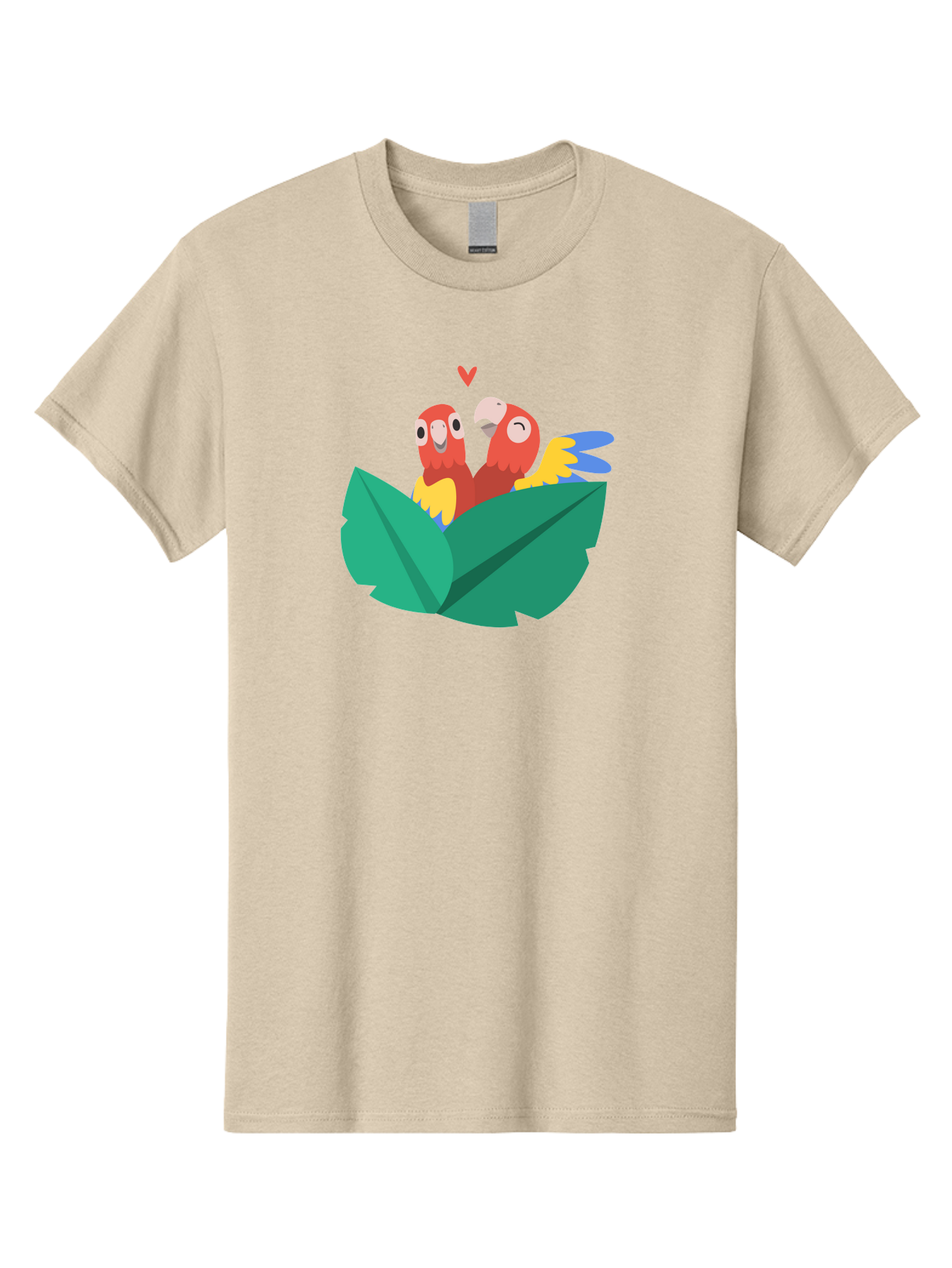 Lovebirds-Parrots Men'S Graphic Tee, 100% Cotton, Comfortable Casual Summer Wear, Machine Washable, Two Parrots, Red Parrots, Yellow And Blue Wings, Love Birds, Cartoon Parrots, Parrot Couple, Parrot Love, Bird Lovers Aab837
