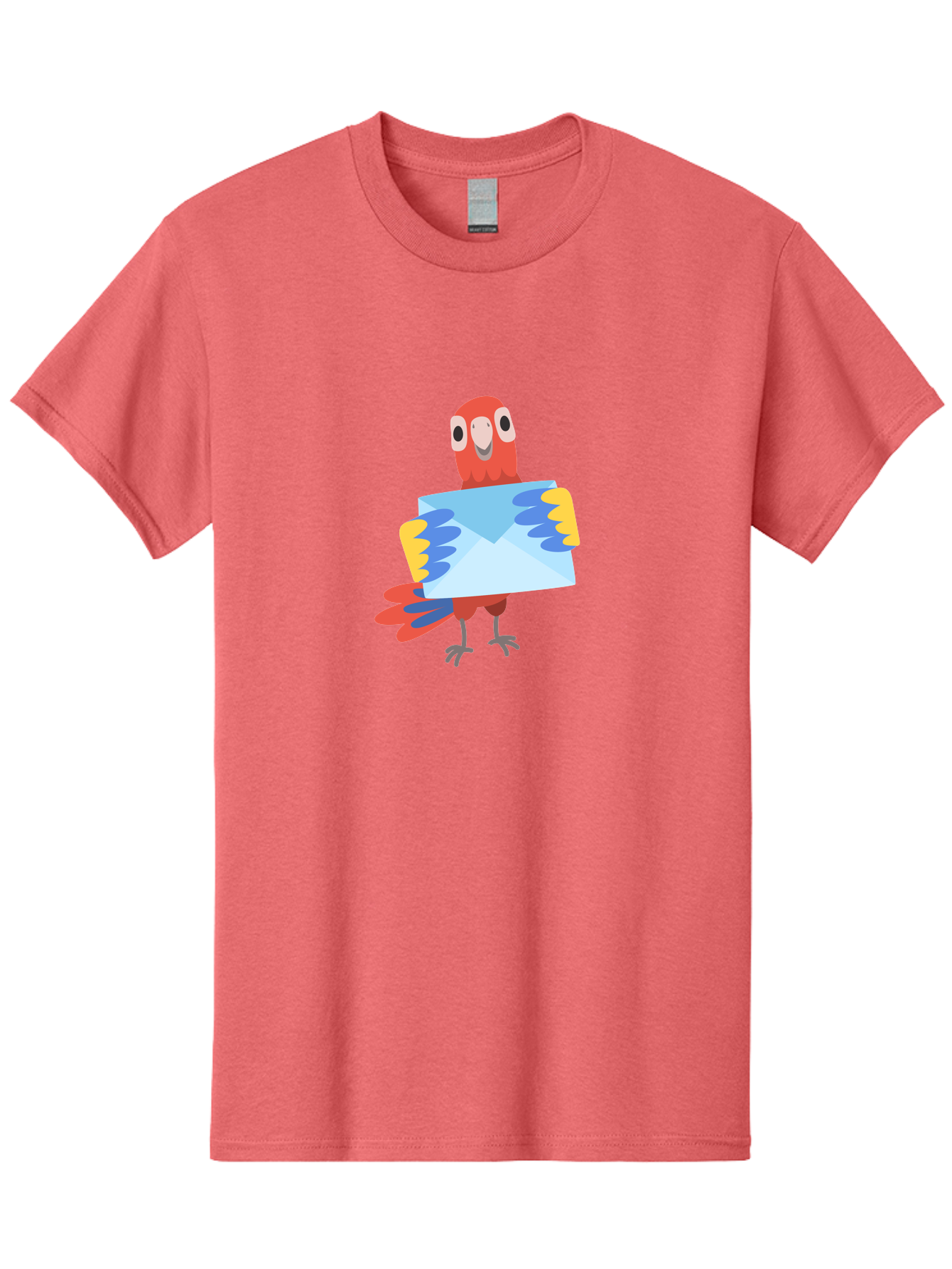 Mail-Parrot Men'S Graphic Tee, 100% Cotton, Comfortable Casual Summer Wear, Machine Washable, Colorful Cartoon Parrot, Red And Blue Bird, Email Symbol, Envelope Icon, Vibrant Plumage, Playful Illustration, Bird Holding Letter Aab841