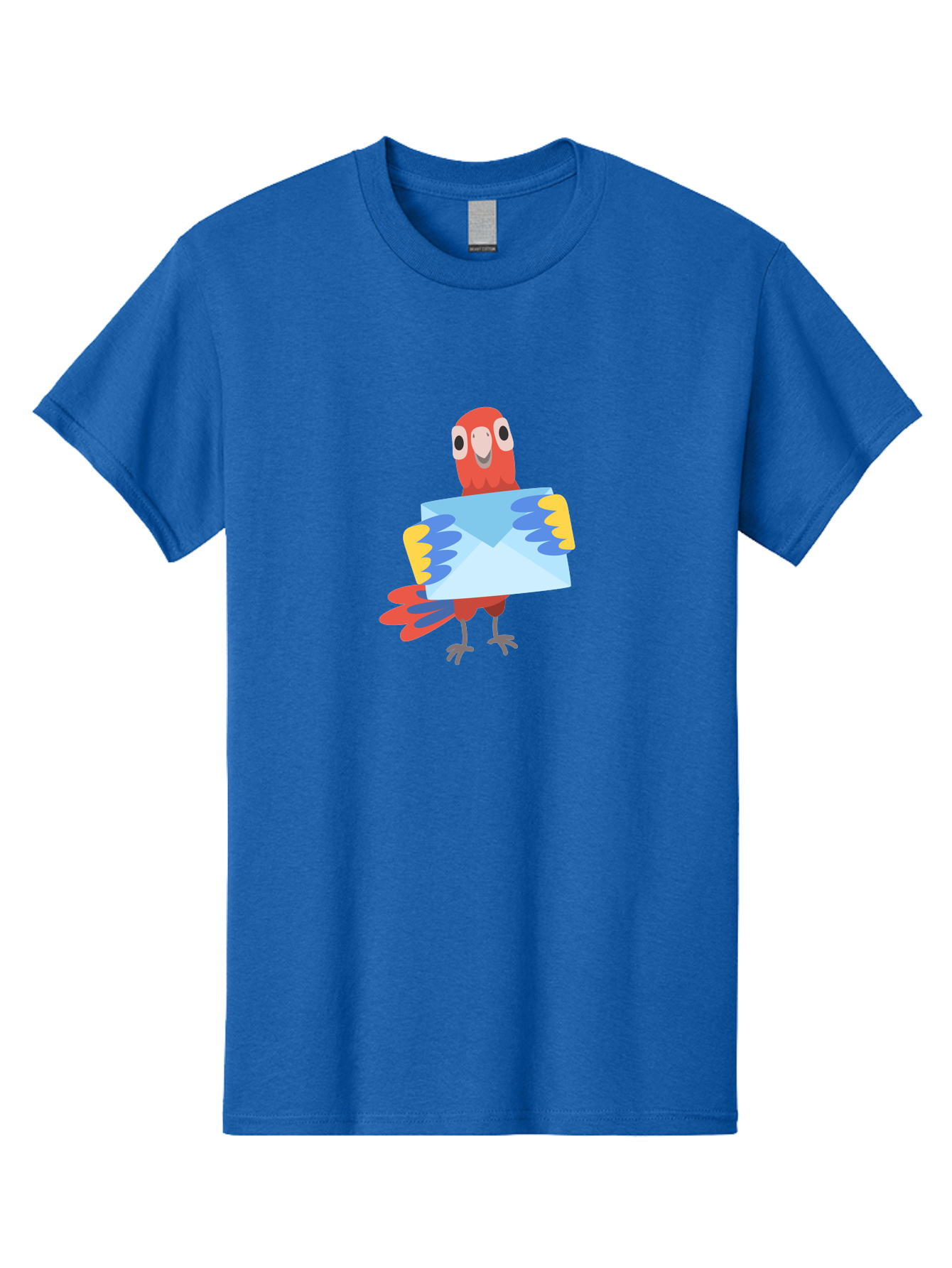 Mail-Parrot Men'S Graphic Tee, 100% Cotton, Comfortable Casual Summer Wear, Machine Washable, Colorful Cartoon Parrot, Red And Blue Bird, Email Symbol, Envelope Icon, Vibrant Plumage, Playful Illustration, Bird Holding Letter Aab841
