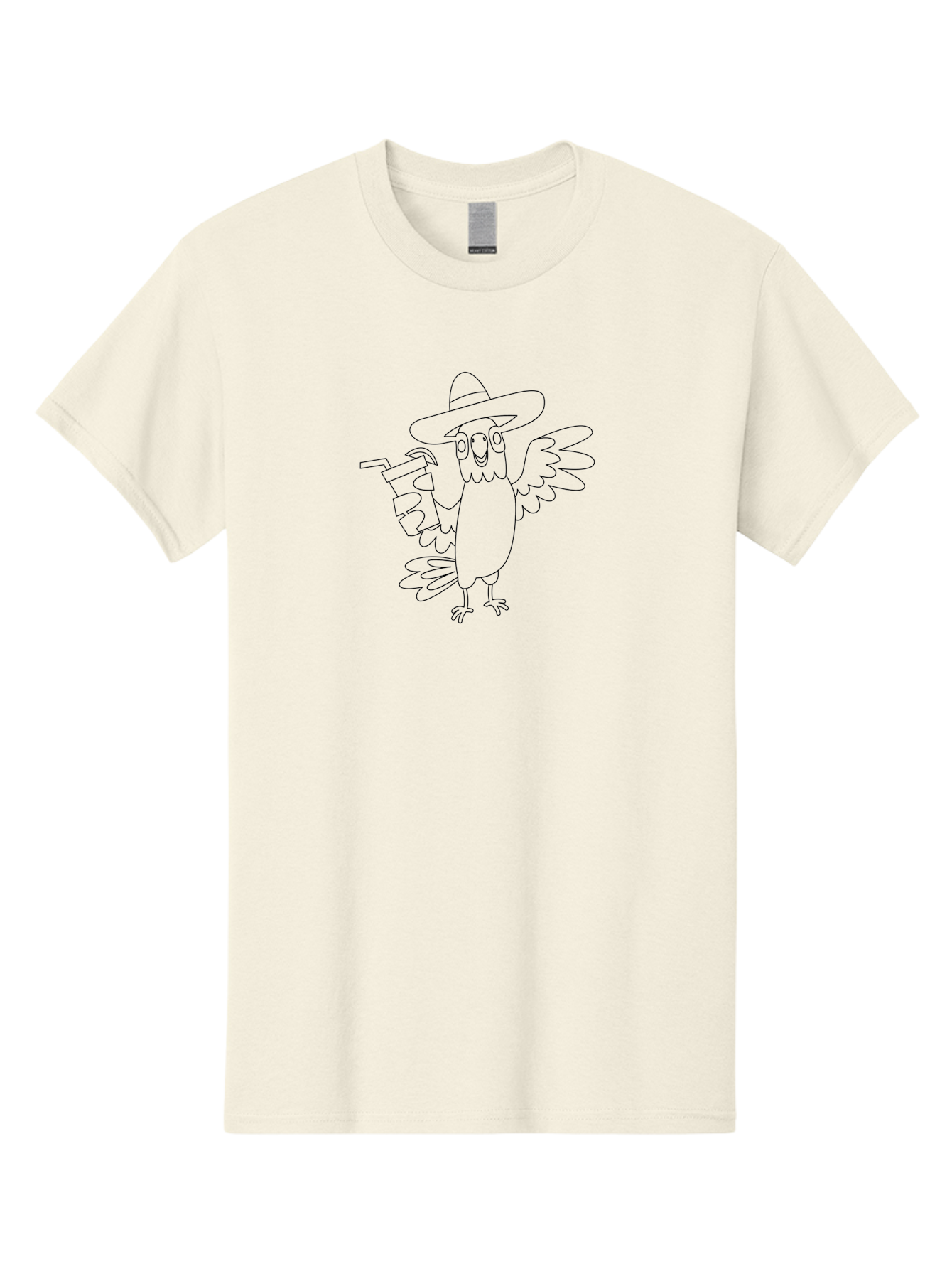 Owl-Drinking-From-A-Cup Men'S Graphic Tee, 100% Cotton, Comfortable Casual Summer Wear, Machine Washable, Cartoon Owl, Owl Wearing Hat, Funny Animal, Drink With Straw, Owl Illustration, Simple Line Art, Whimsical Character, Humorous Design, Aab842
