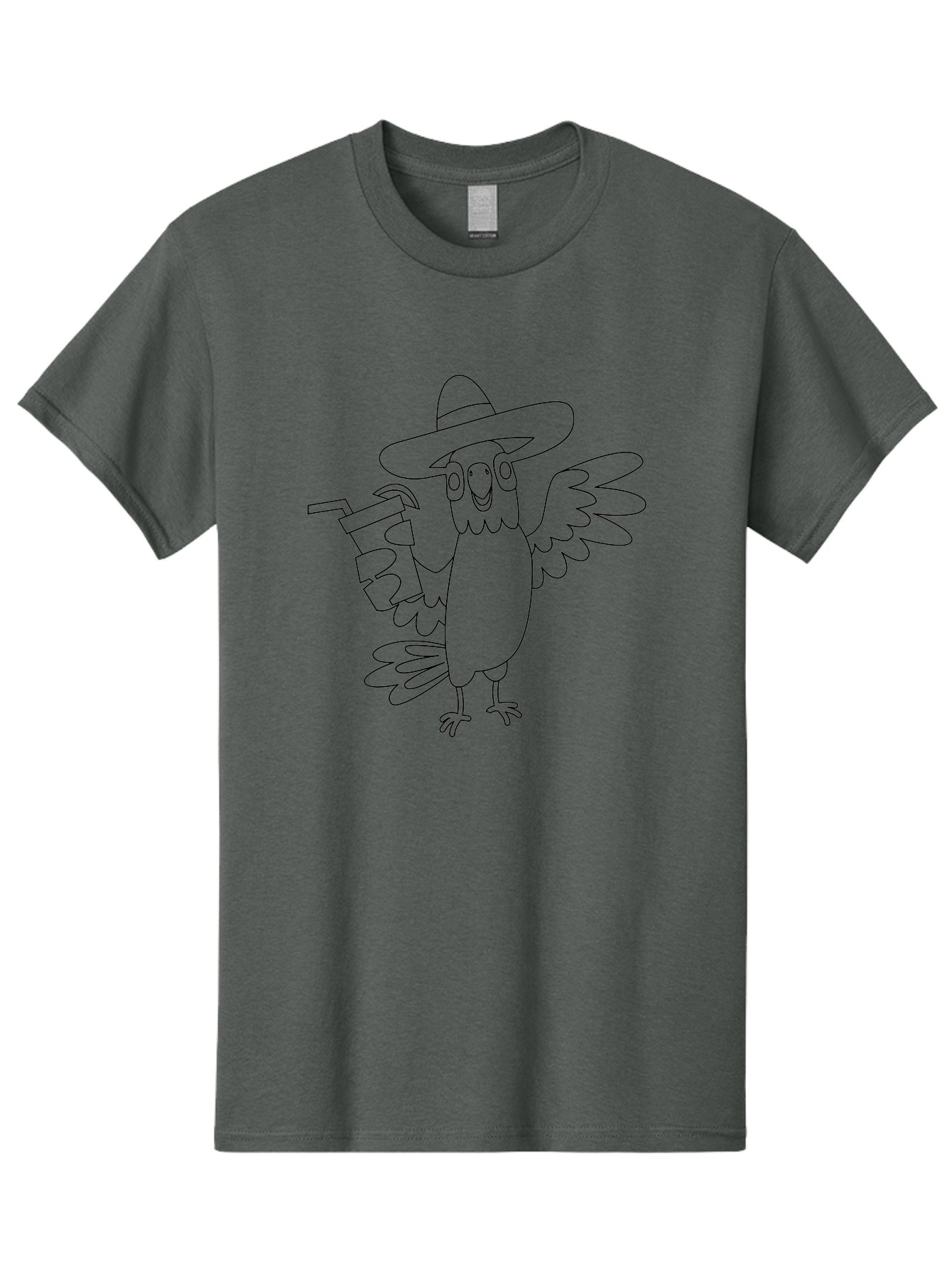 Owl-Drinking Men'S Graphic Tee, 100% Cotton, Comfortable Casual Summer Wear, Machine Washable, Funny Crow, Crow Illustration, Cartoonish Style, Character Design, Quirky Art, Bird With Hat, Drink In Hand, Whimsical, Stylized Art Aab843