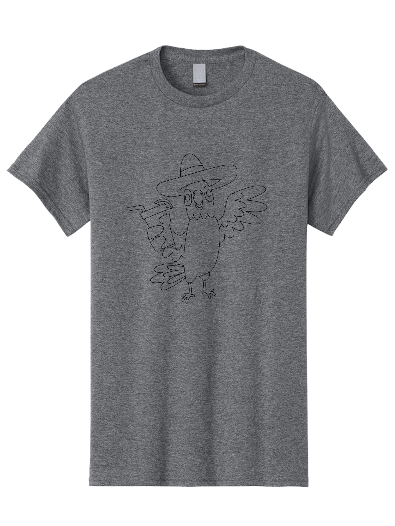 Owl-Drinking Men'S Graphic Tee, 100% Cotton, Comfortable Casual Summer Wear, Machine Washable, Funny Crow, Crow Illustration, Cartoonish Style, Character Design, Quirky Art, Bird With Hat, Drink In Hand, Whimsical, Stylized Art Aab843