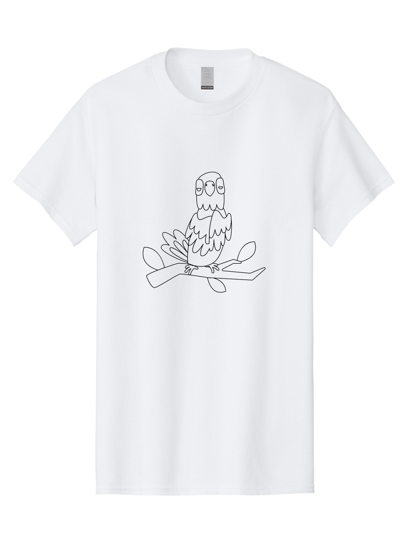Owl-On-Branch-1 Men'S Graphic Tee, 100% Cotton, Comfortable Casual Summer Wear, Machine Washable, Owl Perched On Branch, Leaves, Simple Line Art, Minimalist Design, Nature-Inspired, Bird Illustration, Wildlife Art, Cartoon Style Aab845