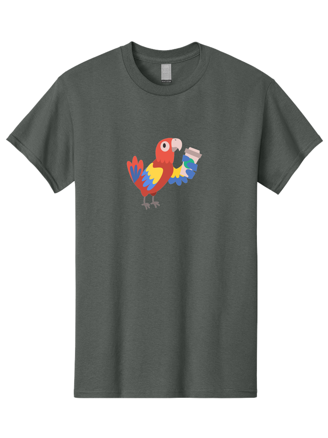 Parrot-2 Men'S Graphic Tee, 100% Cotton, Comfortable Casual Summer Wear, Machine Washable, Colorful Parrot, Cartoon Bird, Coffee Cup, Vibrant Feathers, Playful Illustration, Tropical Bird, Coffee Love, Exotic Pet Aab850
