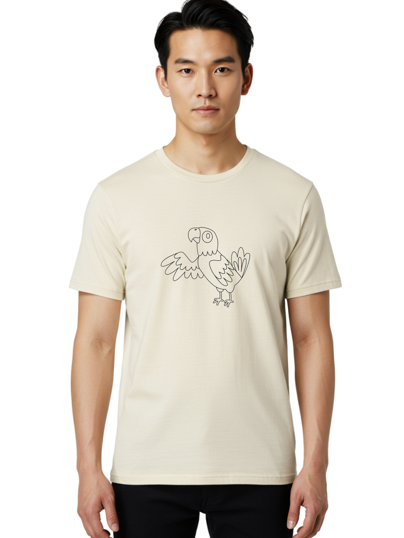 Parrot-4 Men'S Graphic Tee, 100% Cotton, Comfortable Casual Summer Wear, Machine Washable, Line Art Parrot, Simple Illustration, Cartoon Style, Bird Silhouette, Animal Outline, Coloring Page, Minimalist Design, Winged Creature, Aab852