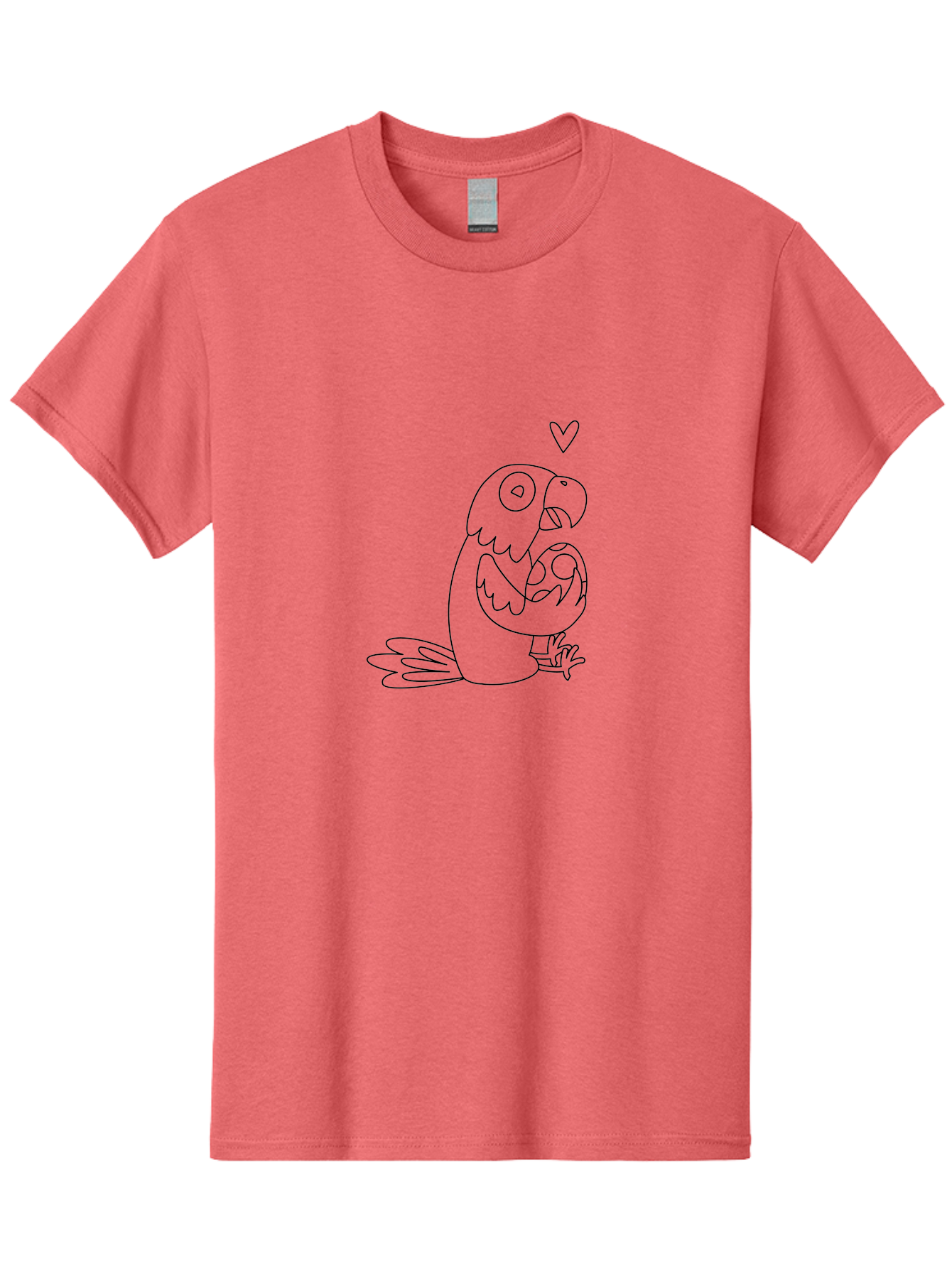 Parrot-And-Heart Men'S Graphic Tee, 100% Cotton, Comfortable Casual Summer Wear, Machine Washable, Parrot Holding Baby Bird, Heart Symbol, Love And Care, Bird'S Nest, Cute Animals, Wildlife Illustration, Simple Line Art Aab858
