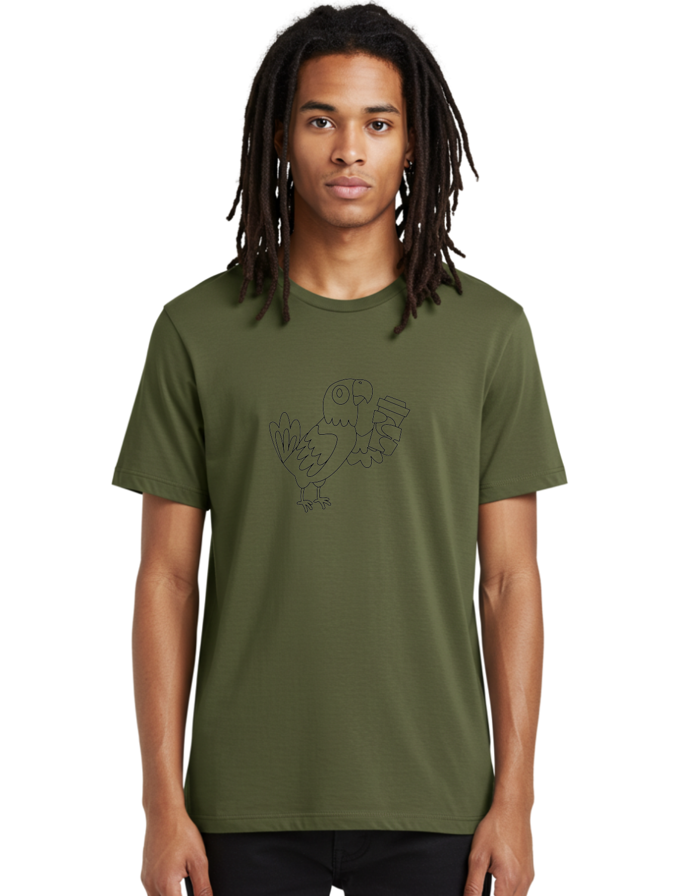 Parrot-Holding-Cups Men'S Graphic Tee, 100% Cotton, Comfortable Casual Summer Wear, Machine Washable, Parrot Holding Coffee, Coffee Lover, Bird With Coffee, Cartoon Parrot, Funny Parrot, Coffee Time Aab861