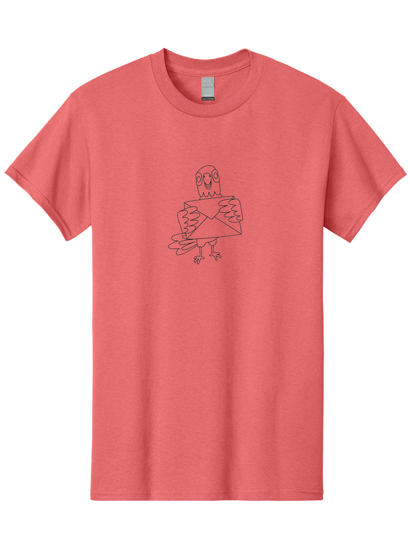 Parrot-Holding-Envelope Men'S Graphic Tee, 100% Cotton, Comfortable Casual Summer Wear, Machine Washable, Parrot Holding Envelope, Cartoon Bird, Simple Illustration, Black And White Drawing, Mail Delivery, Amusing Character, Fowl With Letter Aab862