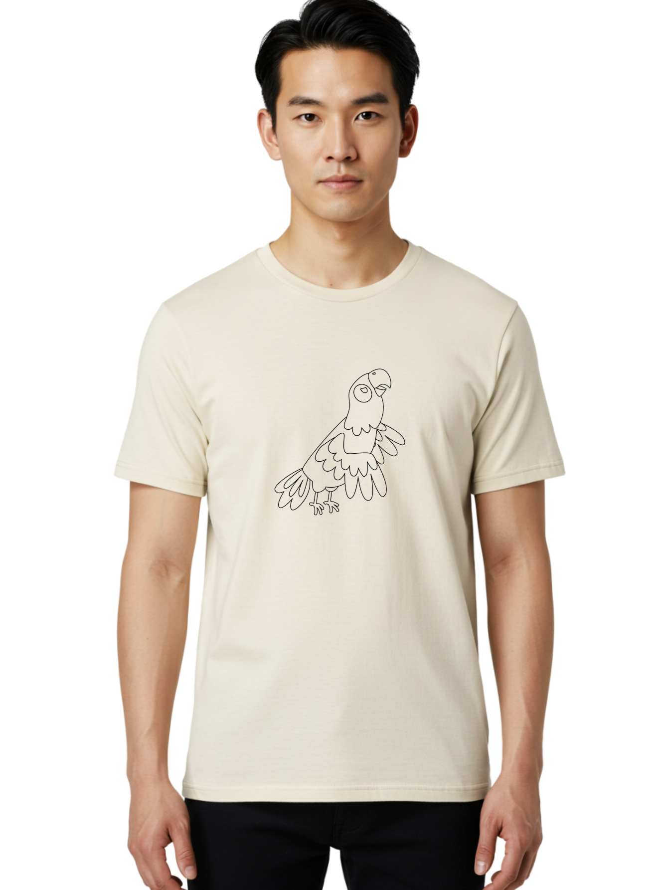 Parrot-Line-Art Men'S Graphic Tee, 100% Cotton, Comfortable Casual Summer Wear, Machine Washable, Parrot Illustration, Bird Outline, Simple Drawing, Cartoon Parrot, Vector Art, Bird Graphic, Minimalist Design, Simple Shapes, Line Art, Aab864