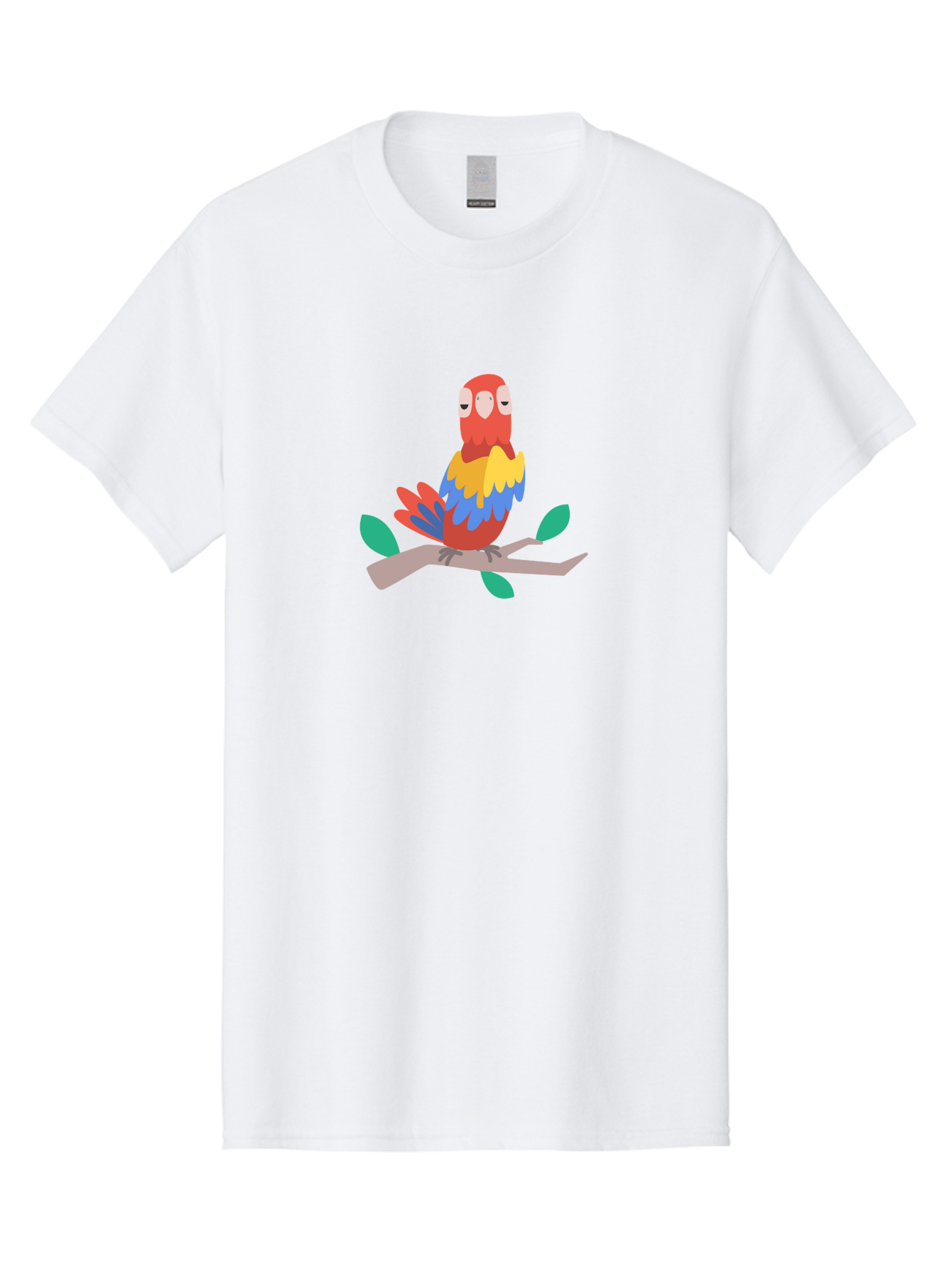 Parrot-On-Branch Men'S Graphic Tee, 100% Cotton, Comfortable Casual Summer Wear, Machine Washable, Colorful Parrot, Cartoon Bird, Vibrant Plumage, Red, Blue, And Yellow Feathers, Sitting On A Tree Branch, Green Leaves, Tropical Bird, Aab865