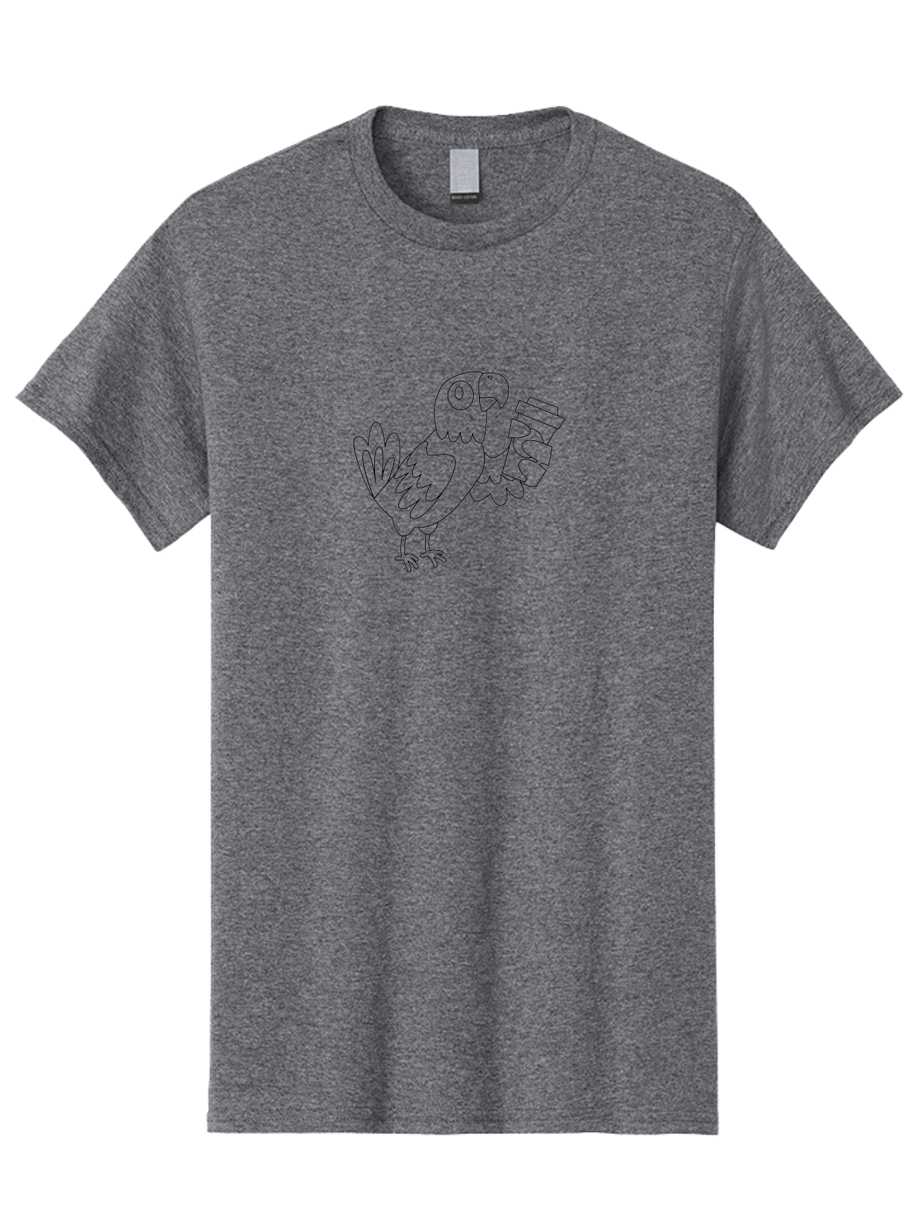 Parrot-With-Coffee Men'S Graphic Tee, 100% Cotton, Comfortable Casual Summer Wear, Machine Washable, Parrot Holding Coffee Cup, Cartoon Bird, Coffee Lover, Funny Animal, Quirky Character, Line Art, Simple Design, Humorous Illustration Aab868
