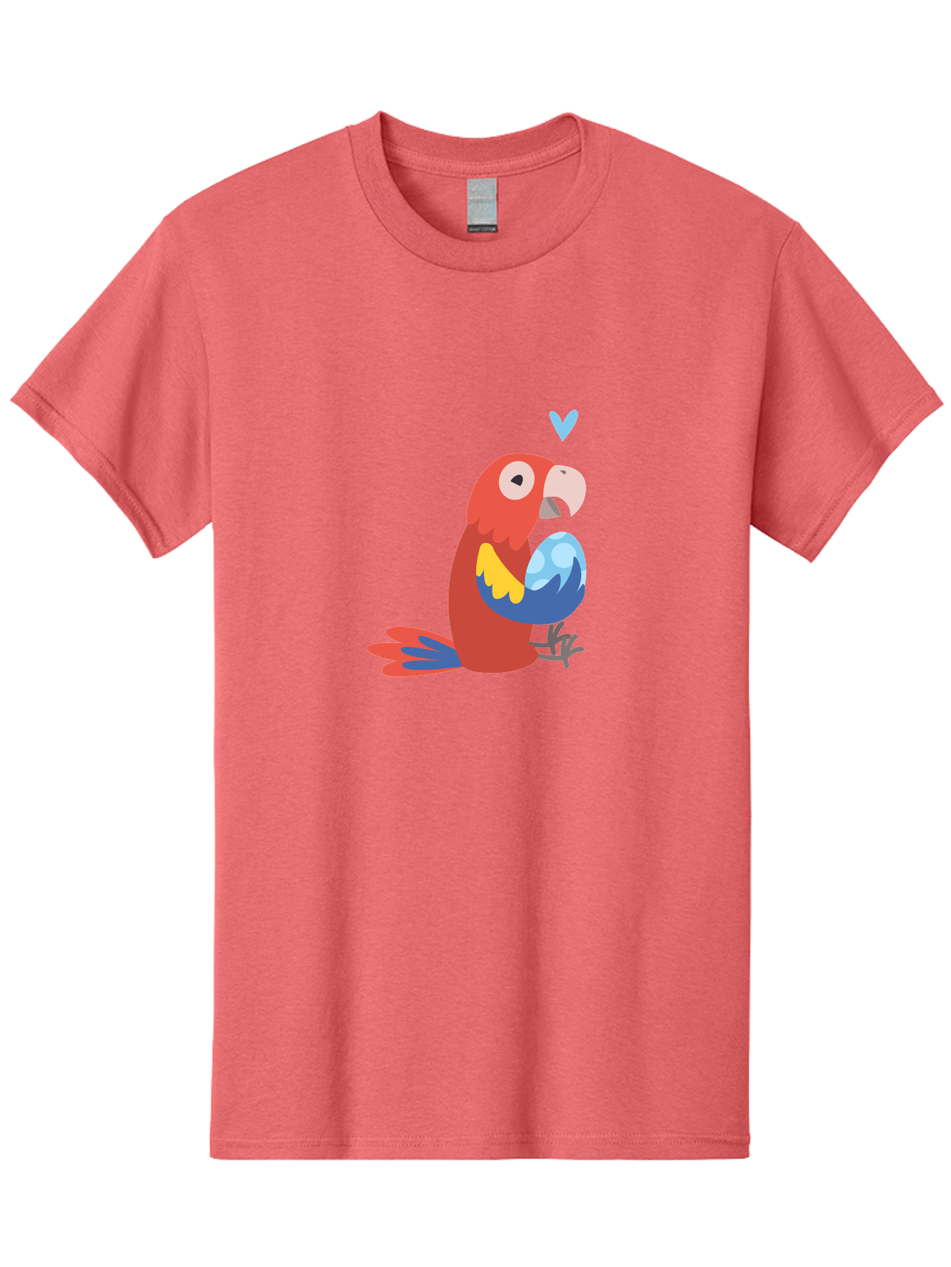 Parrot-With-Globe Men'S Graphic Tee, 100% Cotton, Comfortable Casual Summer Wear, Machine Washable, Cartoon Parrot, Colorful Plumage, Vibrant Bird, Blue And Red Feathers, Yellow Wing, Heart Symbol, Cute Animal, Illustration Art, Aab871