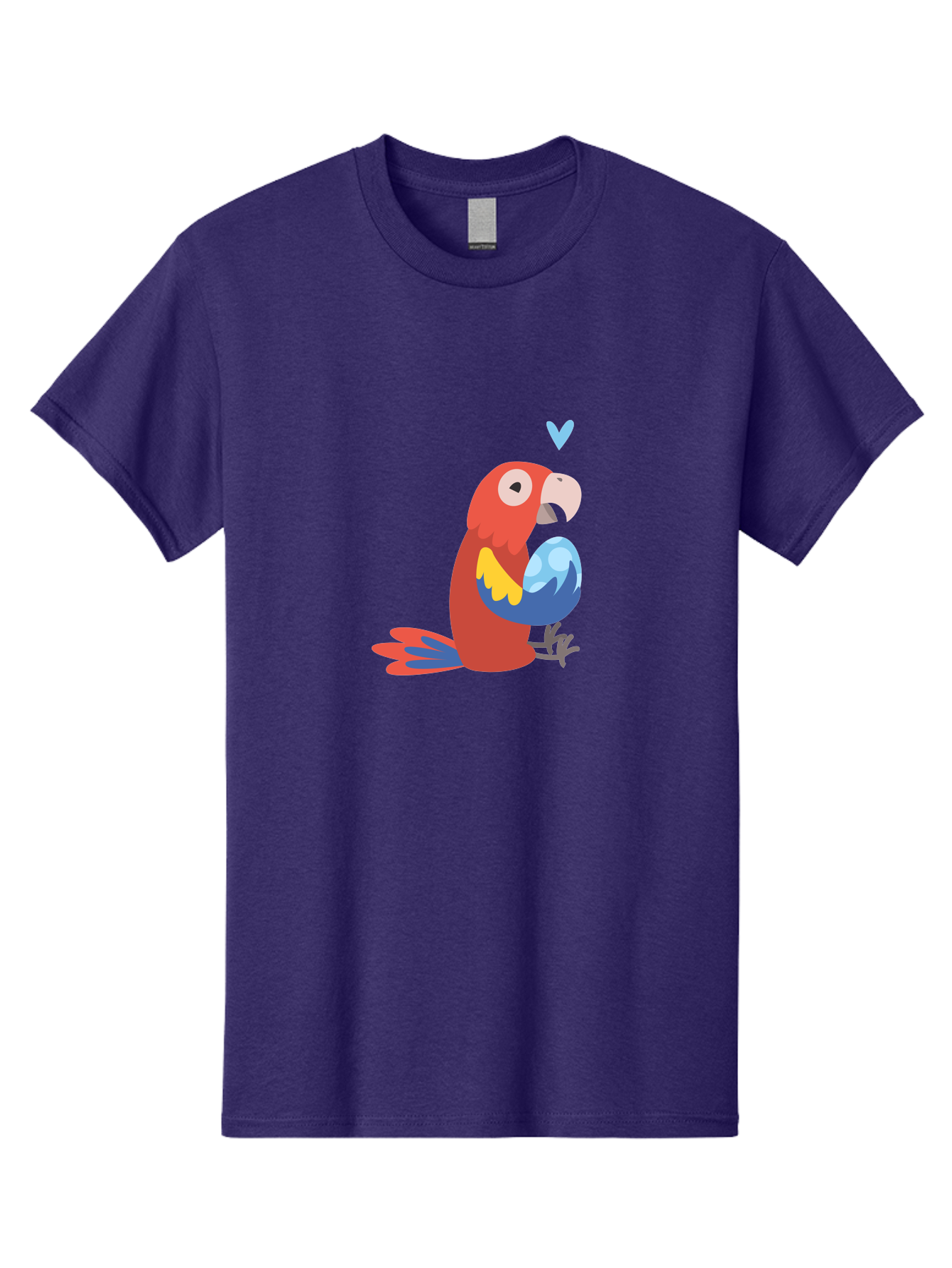 Parrot-With-Globe Men'S Graphic Tee, 100% Cotton, Comfortable Casual Summer Wear, Machine Washable, Cartoon Parrot, Colorful Plumage, Vibrant Bird, Blue And Red Feathers, Yellow Wing, Heart Symbol, Cute Animal, Illustration Art, Aab871