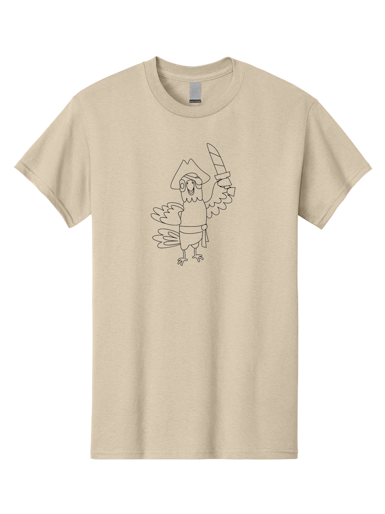 Pirate-Bird Men'S Graphic Tee, 100% Cotton, Comfortable Casual Summer Wear, Machine Washable, Cartoon Parrot Pirate, Pirate Bird Character, Swashbuckling Parrot, Pirate Hat, Pirate Sword, Kids Cartoon, Coloring Page, Cartoon Character Aab873