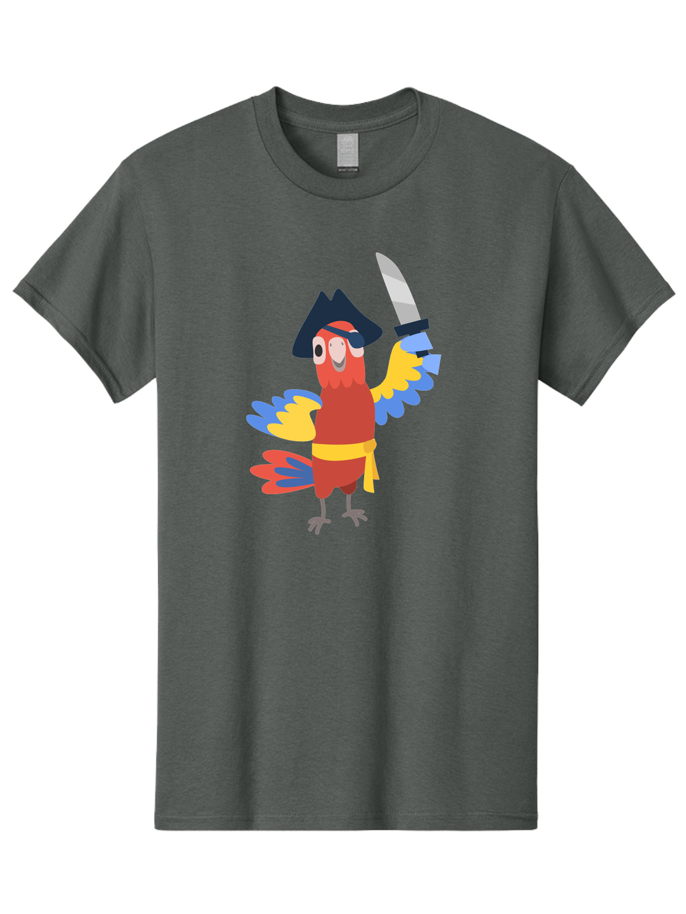 Pirate-Parrot-1 Men'S Graphic Tee, 100% Cotton, Comfortable Casual Summer Wear, Machine Washable, Cartoon Parrot, Pirate Character, Pirate Hat, Eye Patch, Sword, Yellow Sash, Colorful Plumage, Swashbuckling, Pirate-Themed, Aab874