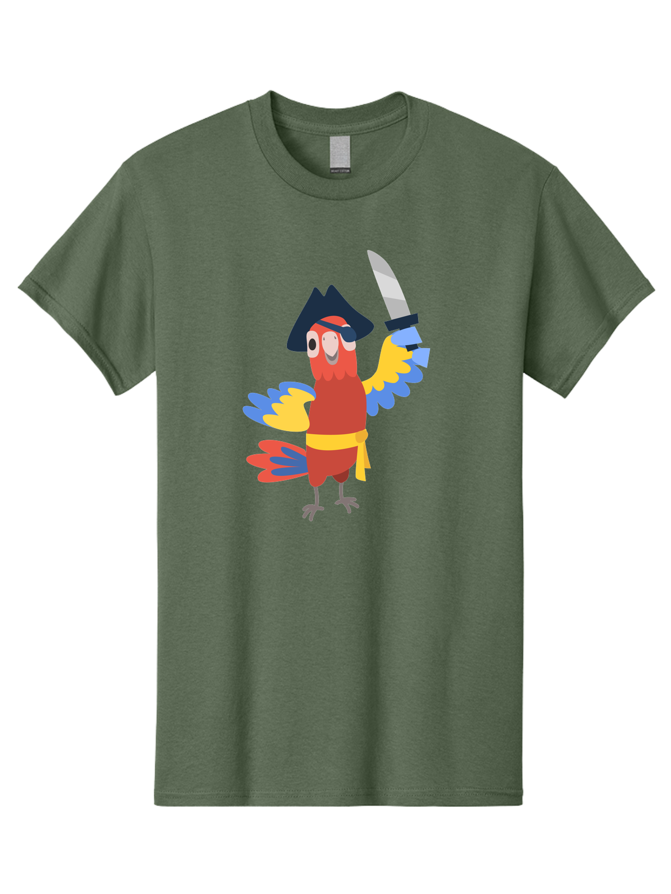 Pirate-Parrot-1 Men'S Graphic Tee, 100% Cotton, Comfortable Casual Summer Wear, Machine Washable, Cartoon Parrot, Pirate Character, Pirate Hat, Eye Patch, Sword, Yellow Sash, Colorful Plumage, Swashbuckling, Pirate-Themed, Aab874