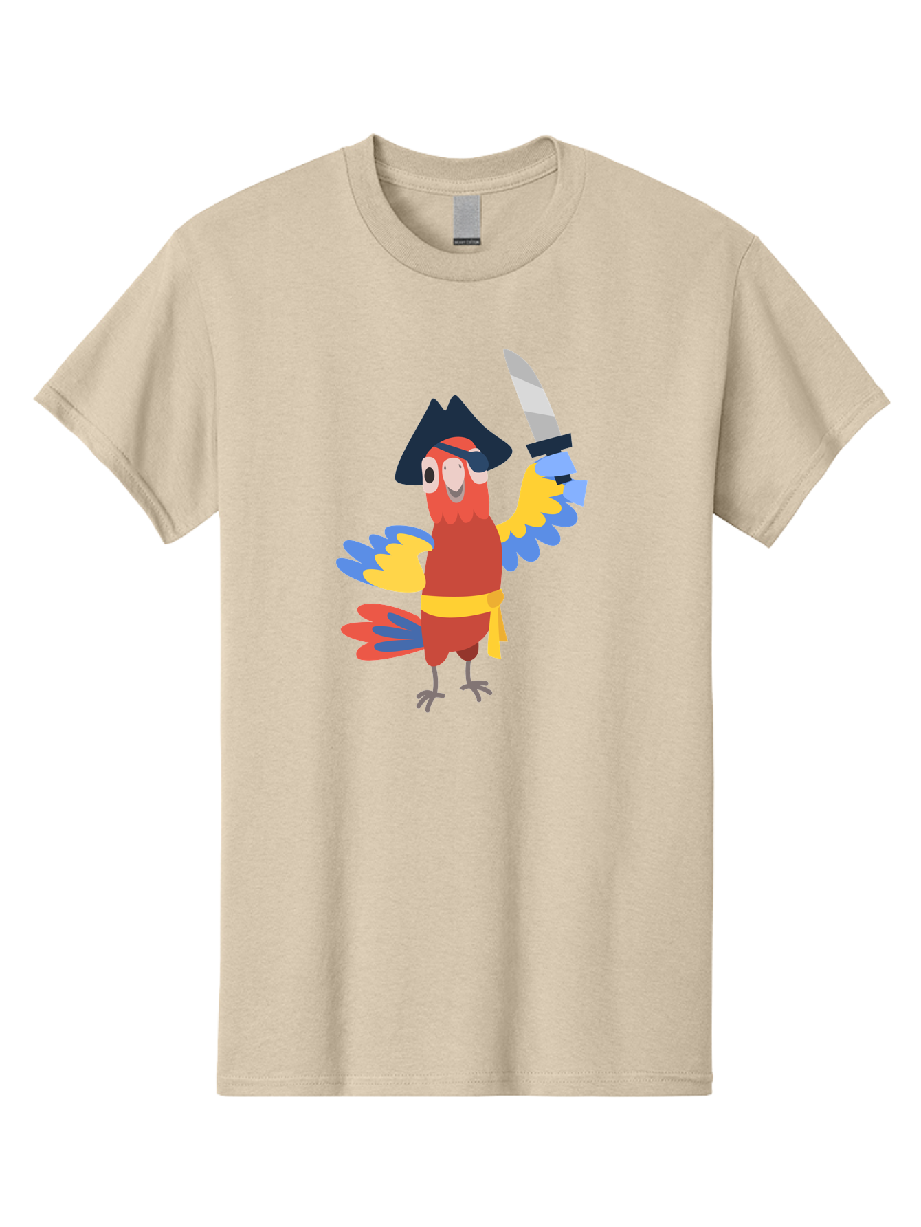 Pirate-Parrot-1 Men'S Graphic Tee, 100% Cotton, Comfortable Casual Summer Wear, Machine Washable, Cartoon Parrot, Pirate Character, Pirate Hat, Eye Patch, Sword, Yellow Sash, Colorful Plumage, Swashbuckling, Pirate-Themed, Aab874