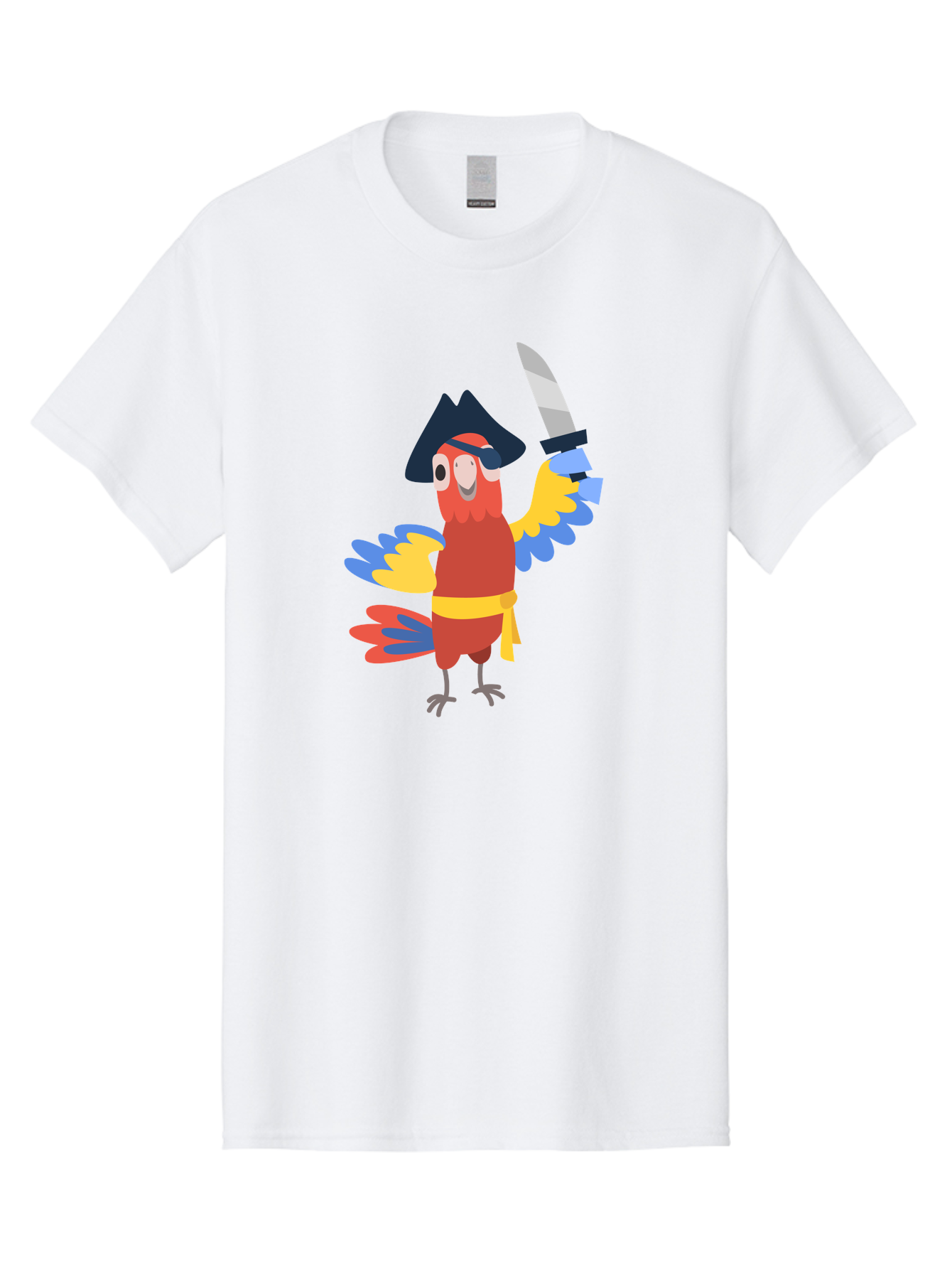 Pirate-Parrot-1 Men'S Graphic Tee, 100% Cotton, Comfortable Casual Summer Wear, Machine Washable, Cartoon Parrot, Pirate Character, Pirate Hat, Eye Patch, Sword, Yellow Sash, Colorful Plumage, Swashbuckling, Pirate-Themed, Aab874