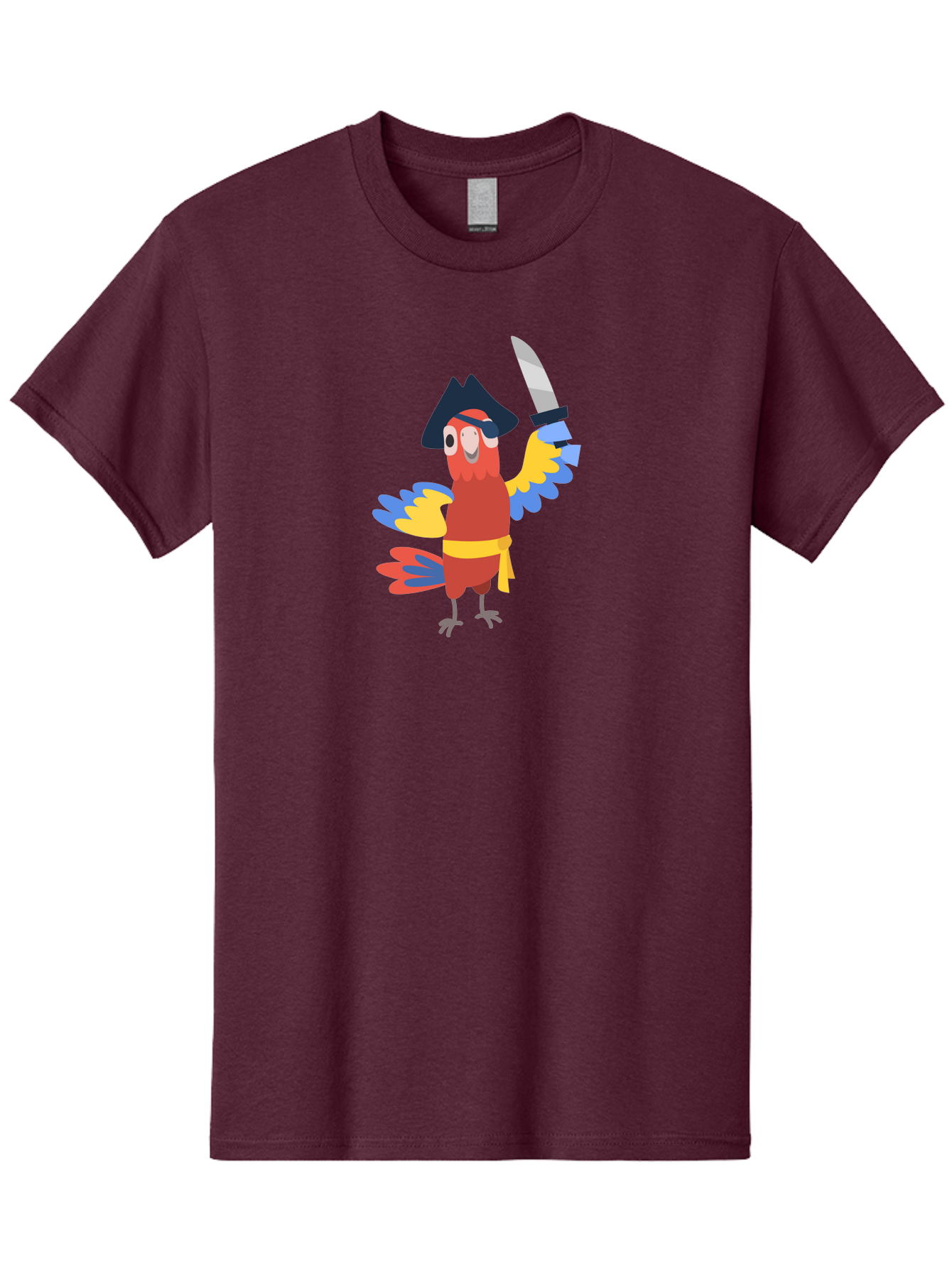 Pirate-Parrot Men'S Graphic Tee, 100% Cotton, Comfortable Casual Summer Wear, Machine Washable, Colorful Parrot Pirate, Pirate Bird Character, Swashbuckling Parrot, Pirate Hat, Pirate Sword, Cartoon Parrot, Pirate Costume, Red Parrot, Aab876