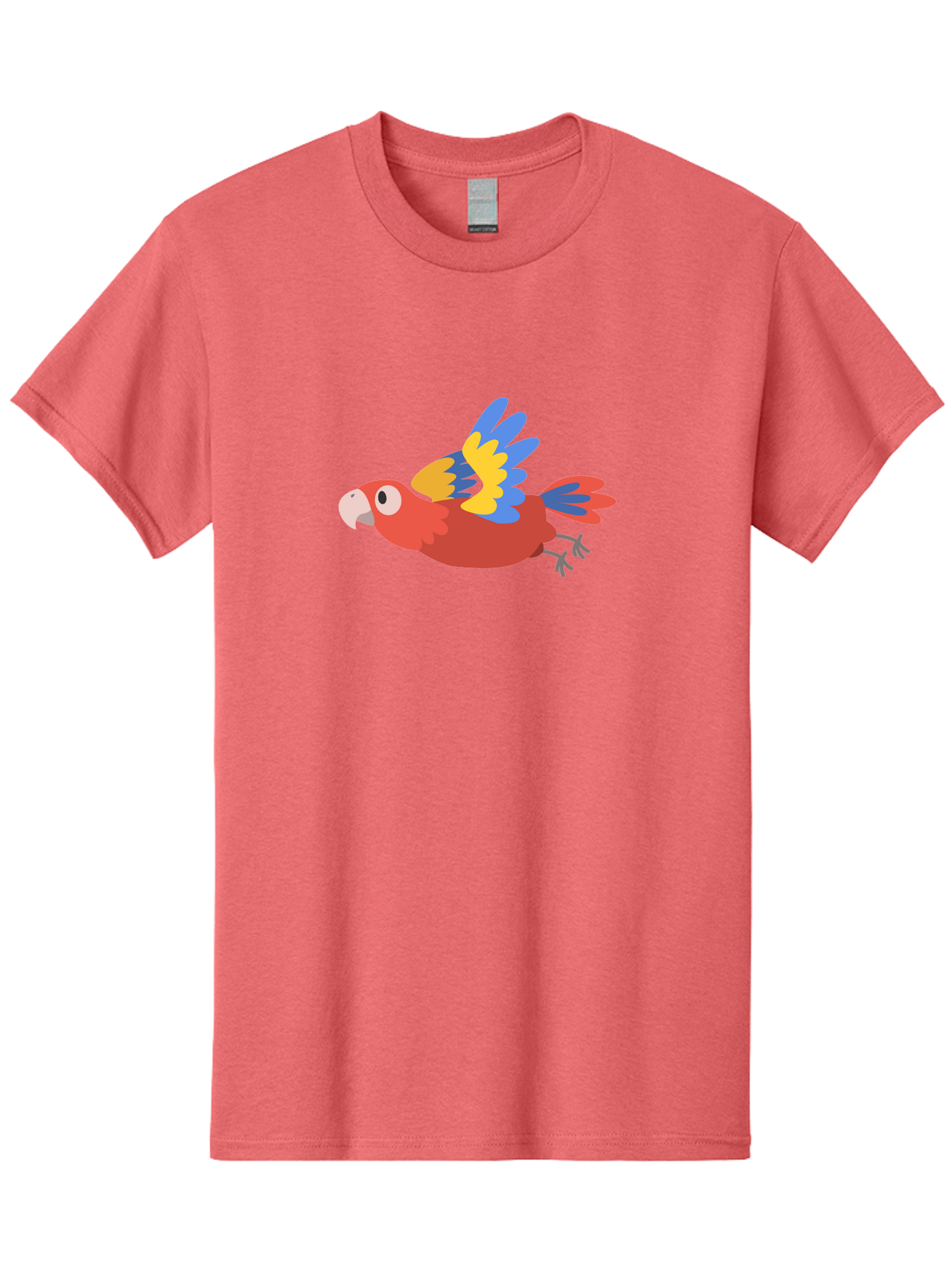 Red-Parrot Men'S Graphic Tee, 100% Cotton, Comfortable Casual Summer Wear, Machine Washable, Colorful Parrot, Vibrant Red, Blue And Yellow Wings, Cartoon Bird, Tropical Bird, Flying Macaw, Parrot In Flight, Exotic Bird, Winged Creature, Aab881