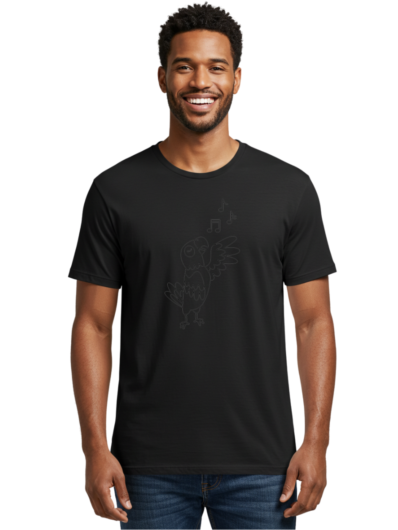 Singing-Parrot-2 Men'S Graphic Tee, 100% Cotton, Comfortable Casual Summer Wear, Machine Washable, Parrot Singing, Bird Song, Musical Notes, Cartoon Parrot, Bird Illustration, Singing Bird, Melody, Music, Parrot Illustration, Funny Parrot, Aab885