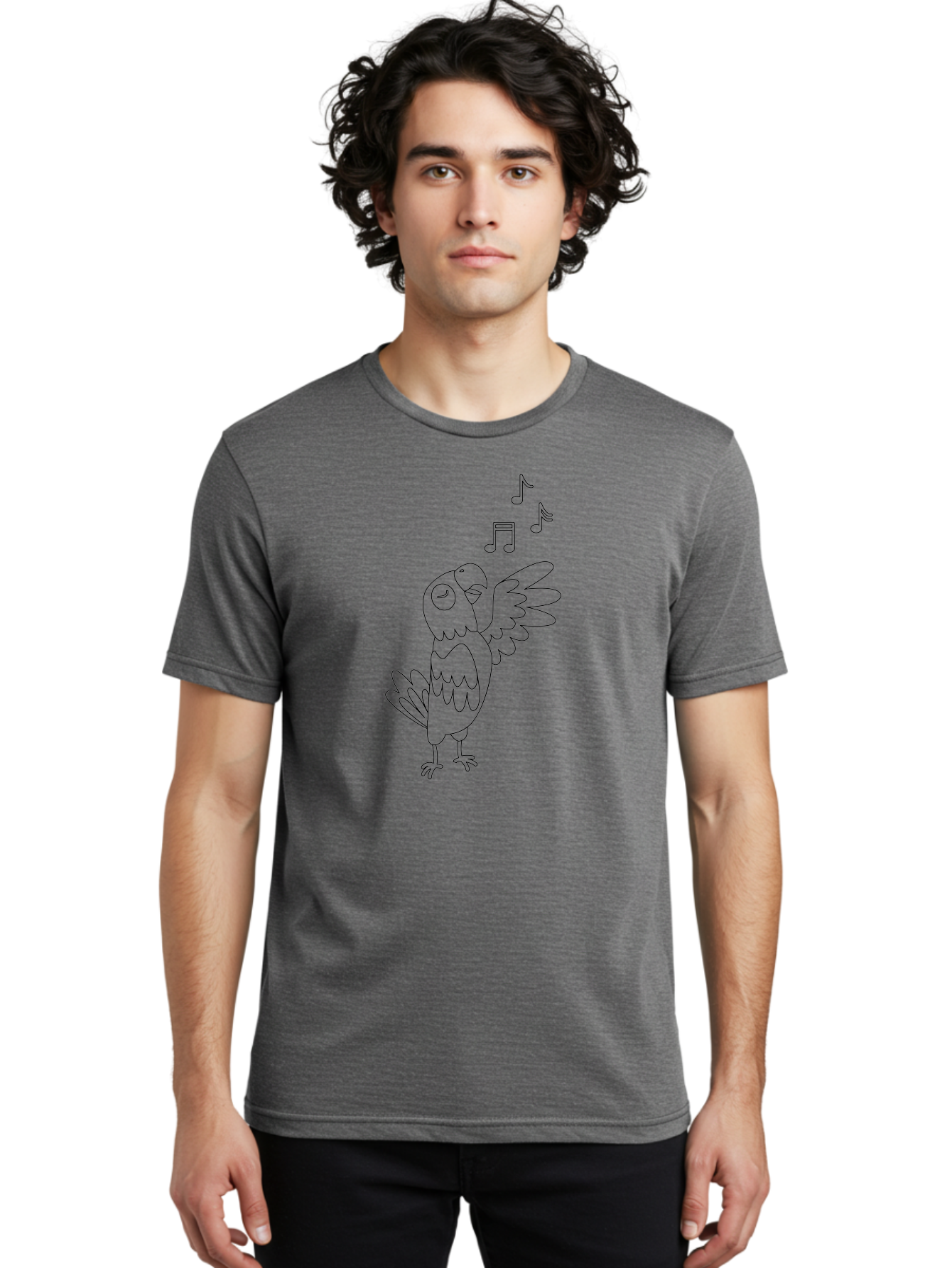 Singing-Parrot-2 Men'S Graphic Tee, 100% Cotton, Comfortable Casual Summer Wear, Machine Washable, Parrot Singing, Bird Song, Musical Notes, Cartoon Parrot, Bird Illustration, Singing Bird, Melody, Music, Parrot Illustration, Funny Parrot, Aab885