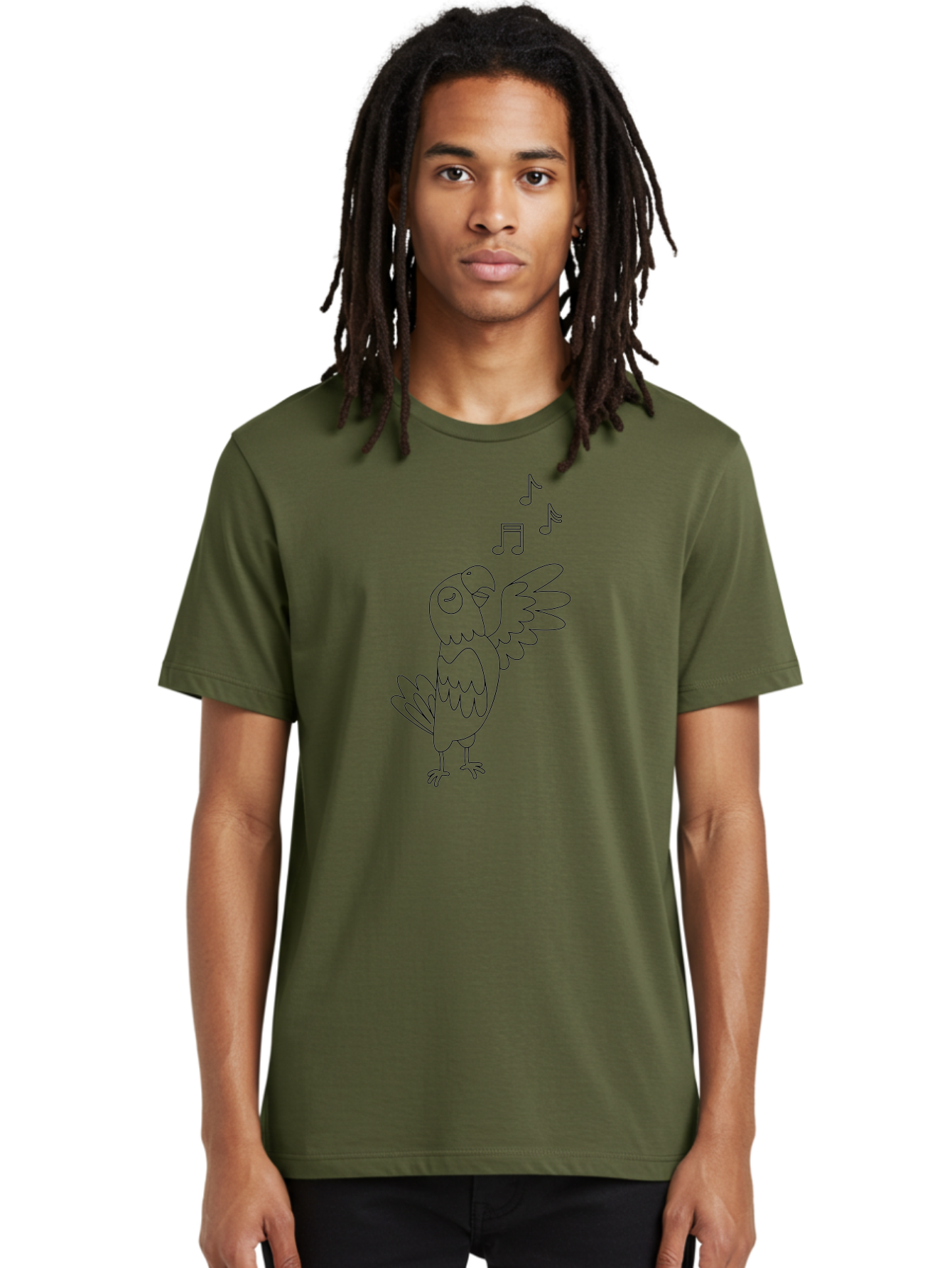 Singing-Parrot-2 Men'S Graphic Tee, 100% Cotton, Comfortable Casual Summer Wear, Machine Washable, Parrot Singing, Bird Song, Musical Notes, Cartoon Parrot, Bird Illustration, Singing Bird, Melody, Music, Parrot Illustration, Funny Parrot, Aab885