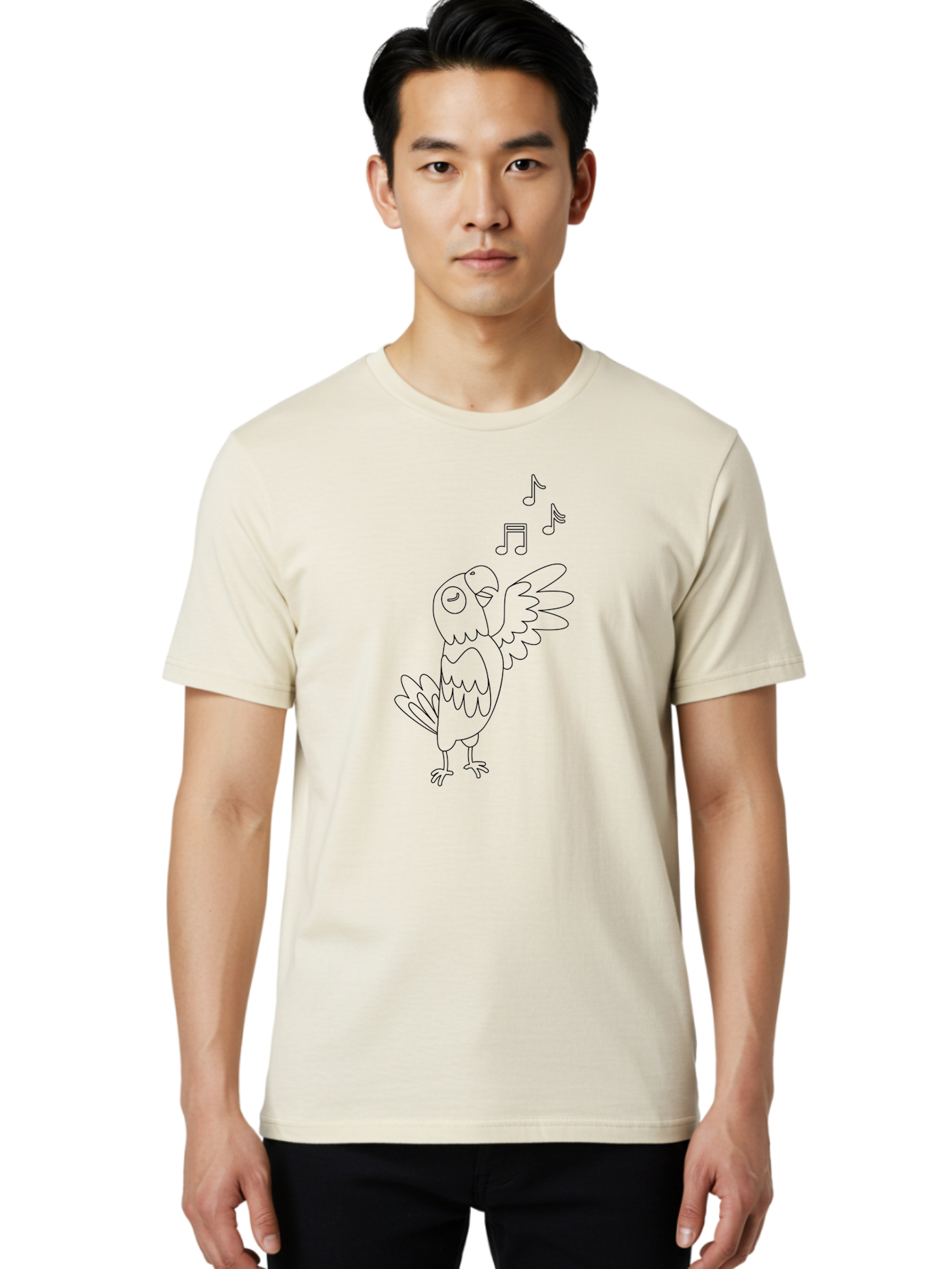Singing-Parrot-2 Men'S Graphic Tee, 100% Cotton, Comfortable Casual Summer Wear, Machine Washable, Parrot Singing, Bird Song, Musical Notes, Cartoon Parrot, Bird Illustration, Singing Bird, Melody, Music, Parrot Illustration, Funny Parrot, Aab885