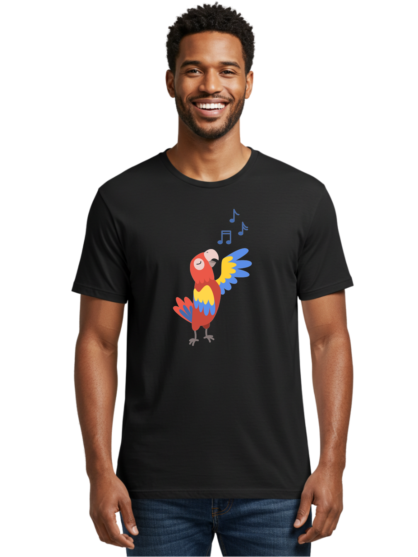 Singing-Parrot Men'S Graphic Tee, 100% Cotton, Comfortable Casual Summer Wear, Machine Washable, Colorful Parrot, Singing Bird, Vibrant Plumage, Tropical Bird, Happy Atmosphere, Melodic Sounds, Bird Song, Joyful Creature Aab887