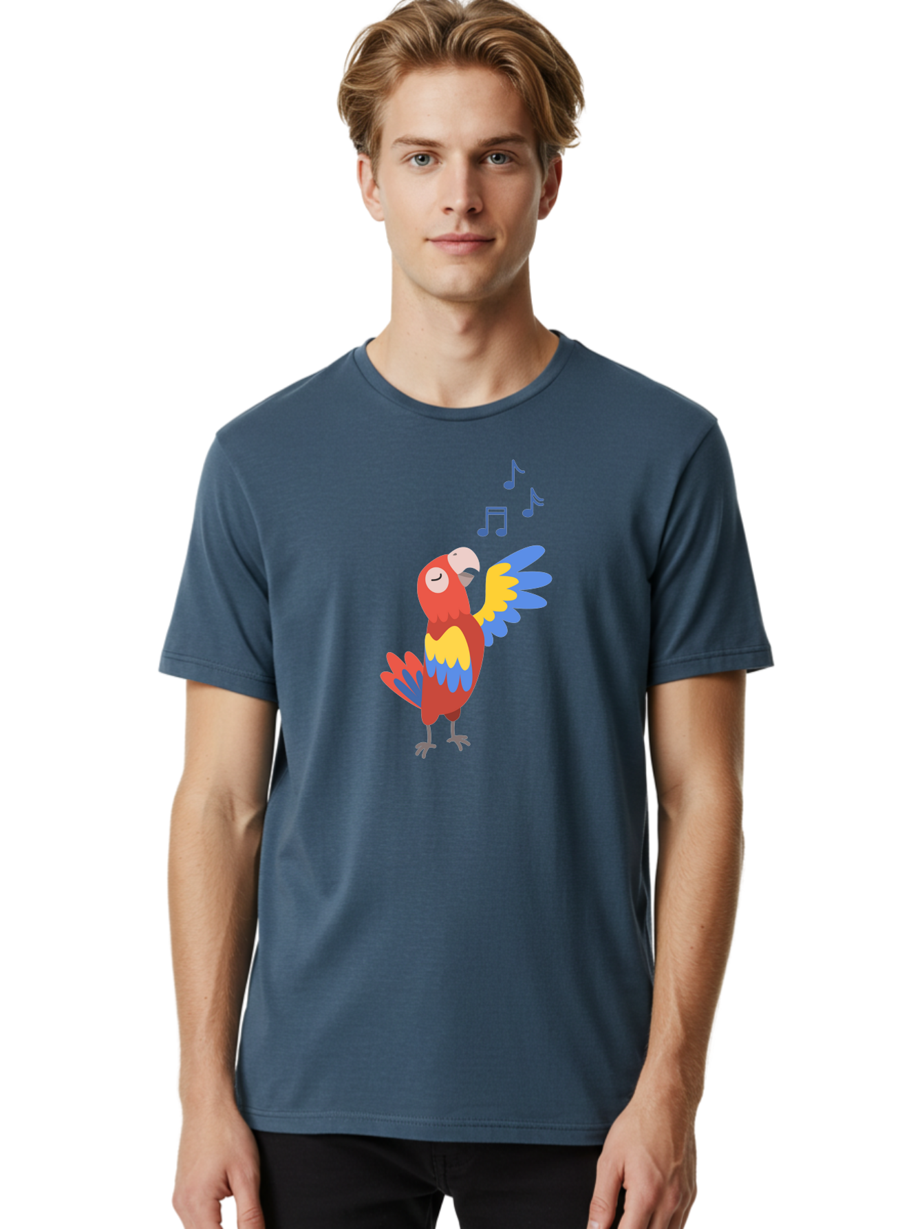 Singing-Parrot Men'S Graphic Tee, 100% Cotton, Comfortable Casual Summer Wear, Machine Washable, Colorful Parrot, Singing Bird, Vibrant Plumage, Tropical Bird, Happy Atmosphere, Melodic Sounds, Bird Song, Joyful Creature Aab887