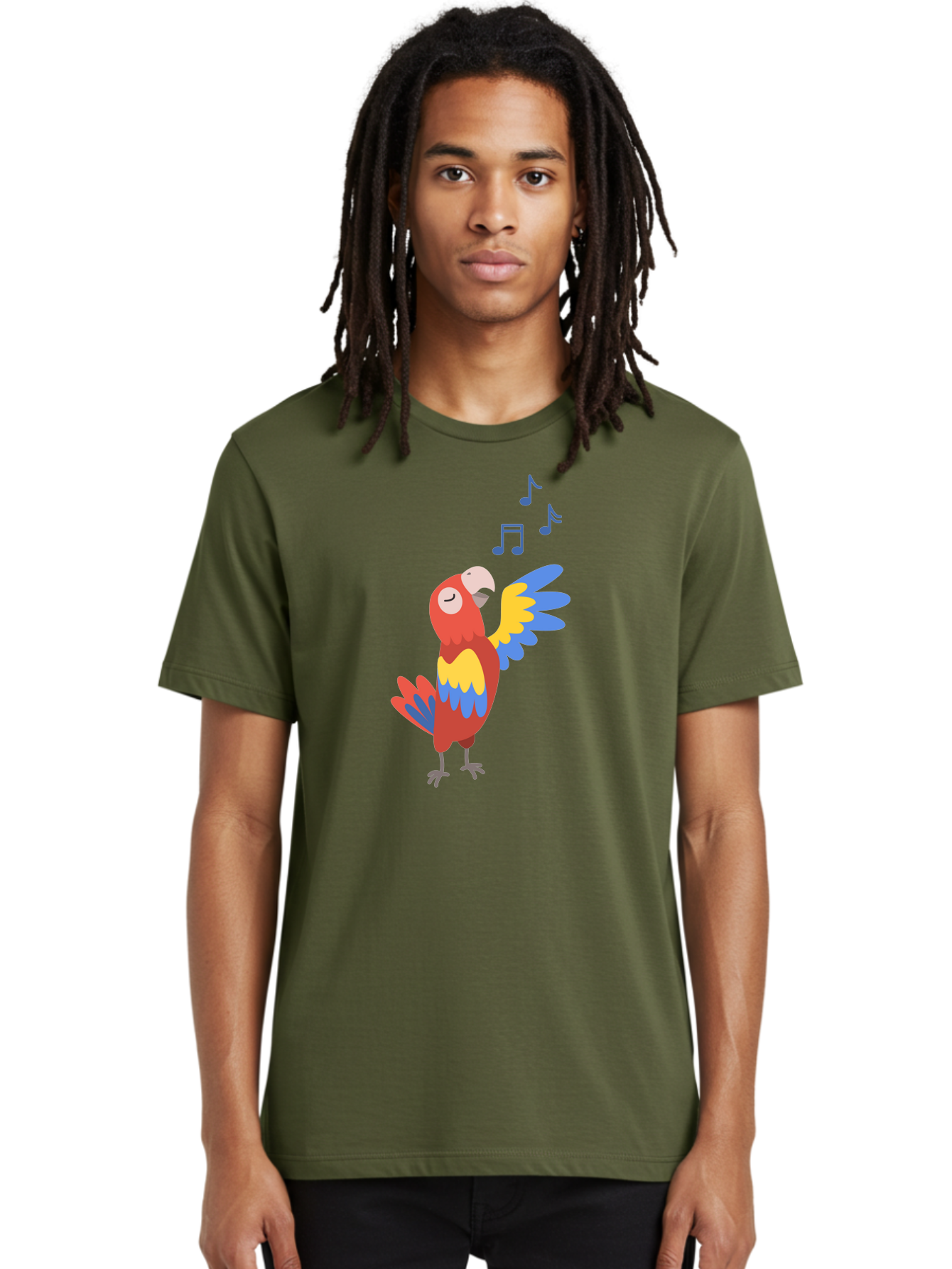 Singing-Parrot Men'S Graphic Tee, 100% Cotton, Comfortable Casual Summer Wear, Machine Washable, Colorful Parrot, Singing Bird, Vibrant Plumage, Tropical Bird, Happy Atmosphere, Melodic Sounds, Bird Song, Joyful Creature Aab887
