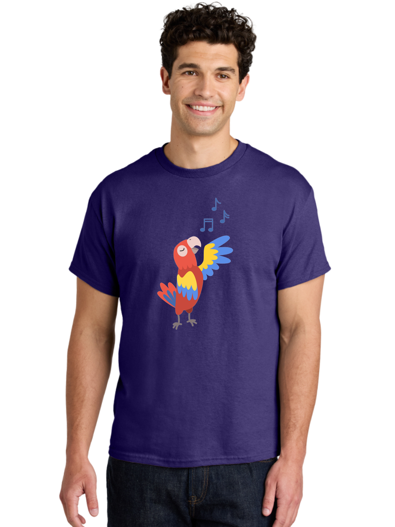 Singing-Parrot Men'S Graphic Tee, 100% Cotton, Comfortable Casual Summer Wear, Machine Washable, Colorful Parrot, Singing Bird, Vibrant Plumage, Tropical Bird, Happy Atmosphere, Melodic Sounds, Bird Song, Joyful Creature Aab887