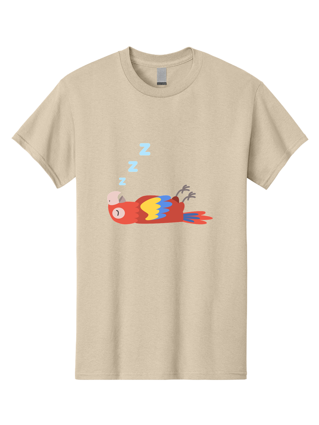 Sleeping-Parrot-1 Men'S Graphic Tee, 100% Cotton, Comfortable Casual Summer Wear, Machine Washable, Sleeping Parrot, Cartoon Bird, Colorful Plumage, Relaxed Atmosphere, Snoozing Animal, Zzz, Dreamy Expression, Vibrant Feathers, Tropical Bird Aab888