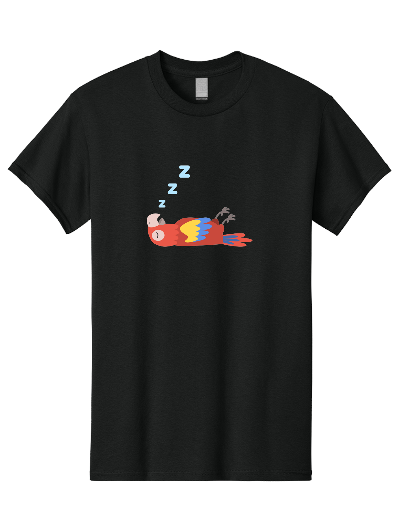 Sleeping-Parrot Men'S Graphic Tee, 100% Cotton, Comfortable Casual Summer Wear, Machine Washable, Sleeping Parrot, Cartoon Parrot, Colorful Bird, Vibrant Feathers, Blue And Yellow Wings, Relaxed Atmosphere, Dreamy Mood, Zzz Symbol Aab890