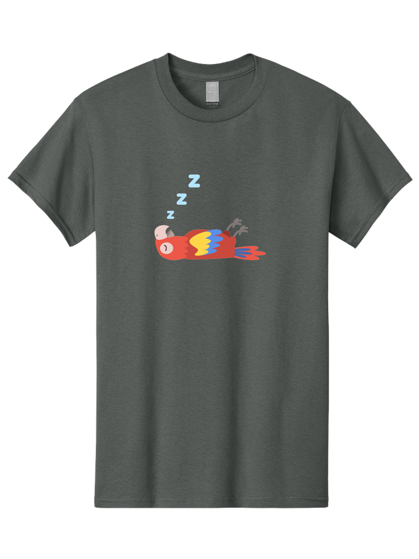 Sleeping-Parrot Men'S Graphic Tee, 100% Cotton, Comfortable Casual Summer Wear, Machine Washable, Sleeping Parrot, Cartoon Parrot, Colorful Bird, Vibrant Feathers, Blue And Yellow Wings, Relaxed Atmosphere, Dreamy Mood, Zzz Symbol Aab890