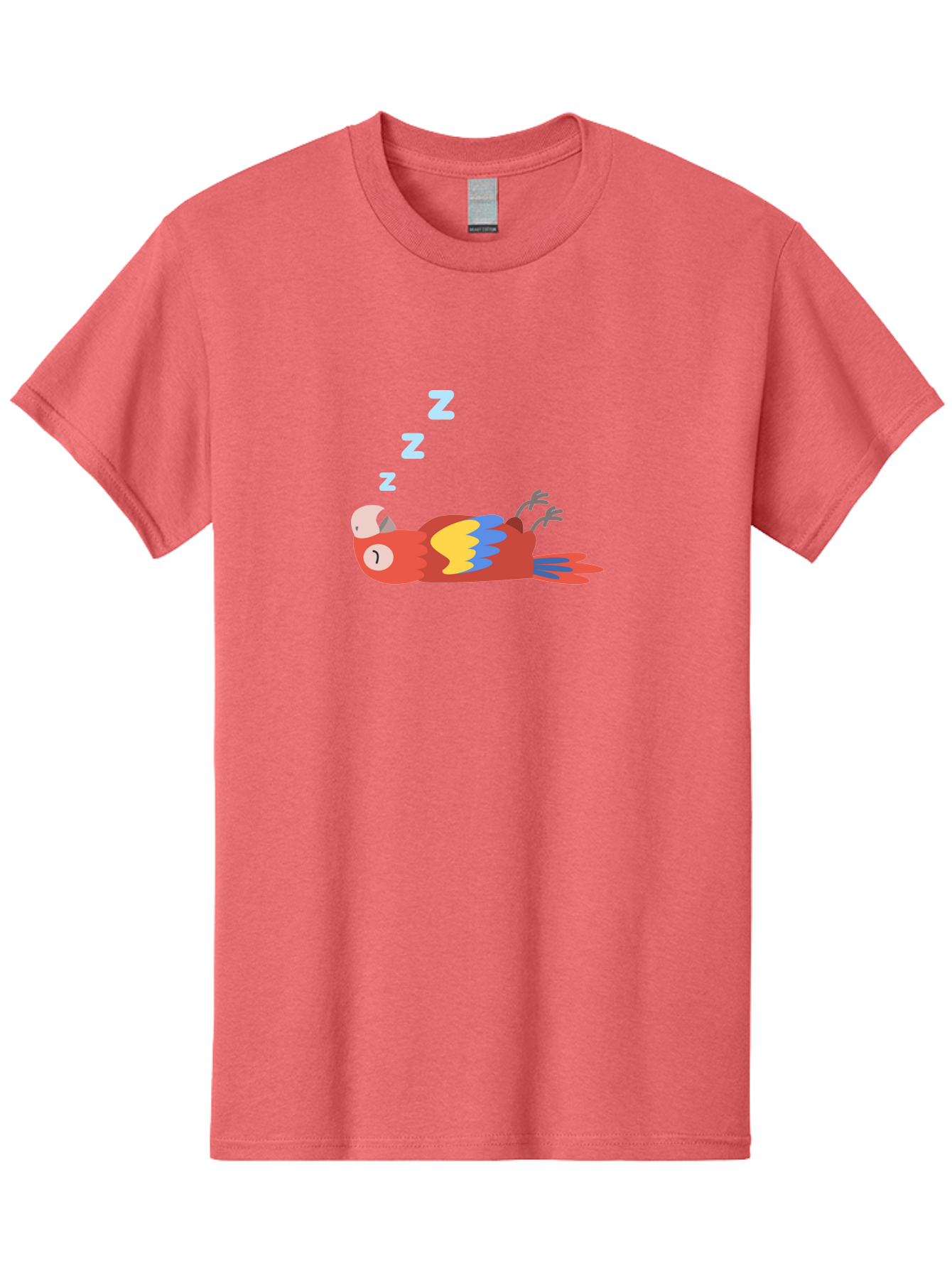 Sleeping-Parrot Men'S Graphic Tee, 100% Cotton, Comfortable Casual Summer Wear, Machine Washable, Sleeping Parrot, Cartoon Parrot, Colorful Bird, Vibrant Feathers, Blue And Yellow Wings, Relaxed Atmosphere, Dreamy Mood, Zzz Symbol Aab890