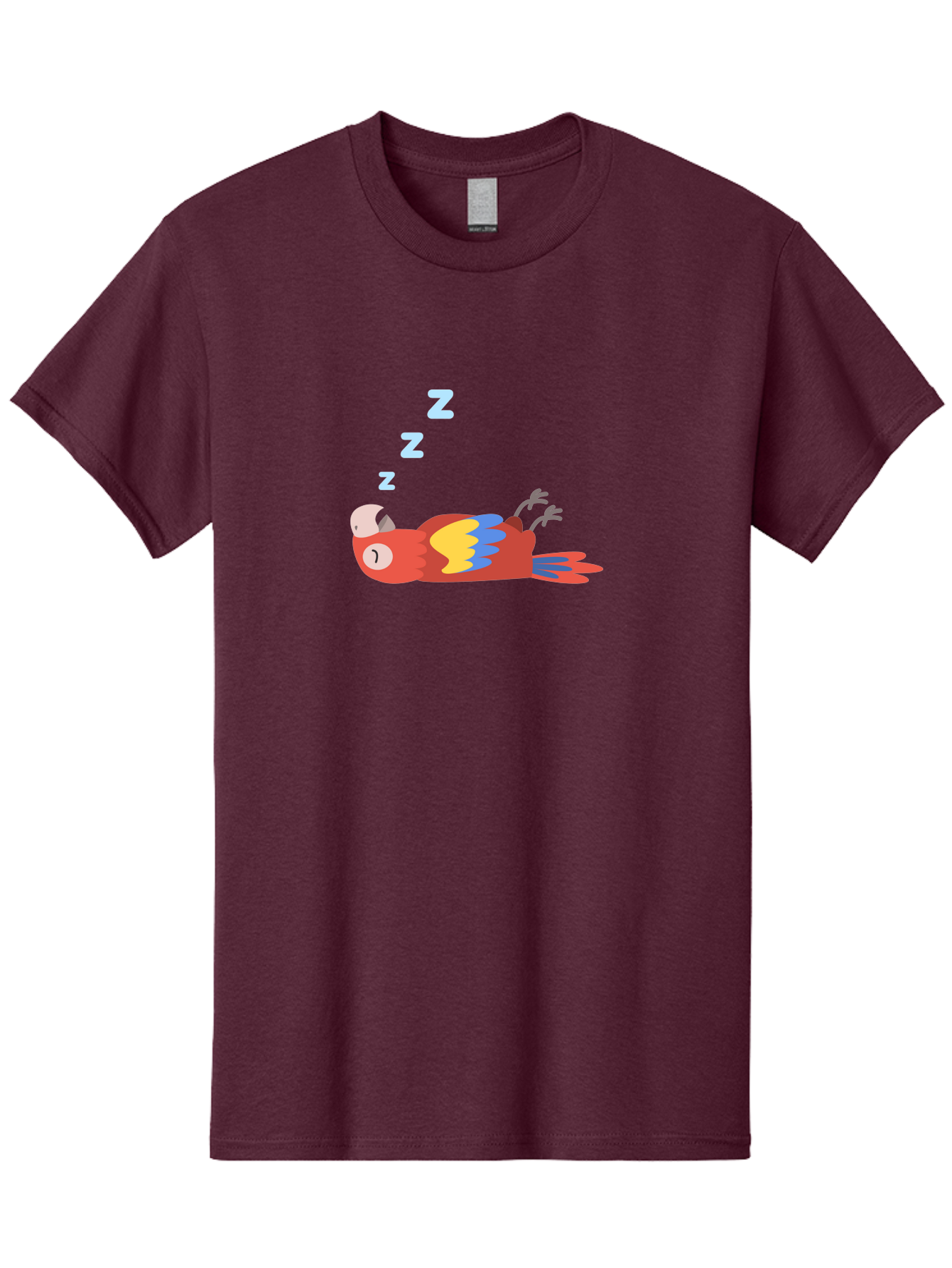 Sleeping-Parrot Men'S Graphic Tee, 100% Cotton, Comfortable Casual Summer Wear, Machine Washable, Sleeping Parrot, Cartoon Parrot, Colorful Bird, Vibrant Feathers, Blue And Yellow Wings, Relaxed Atmosphere, Dreamy Mood, Zzz Symbol Aab890