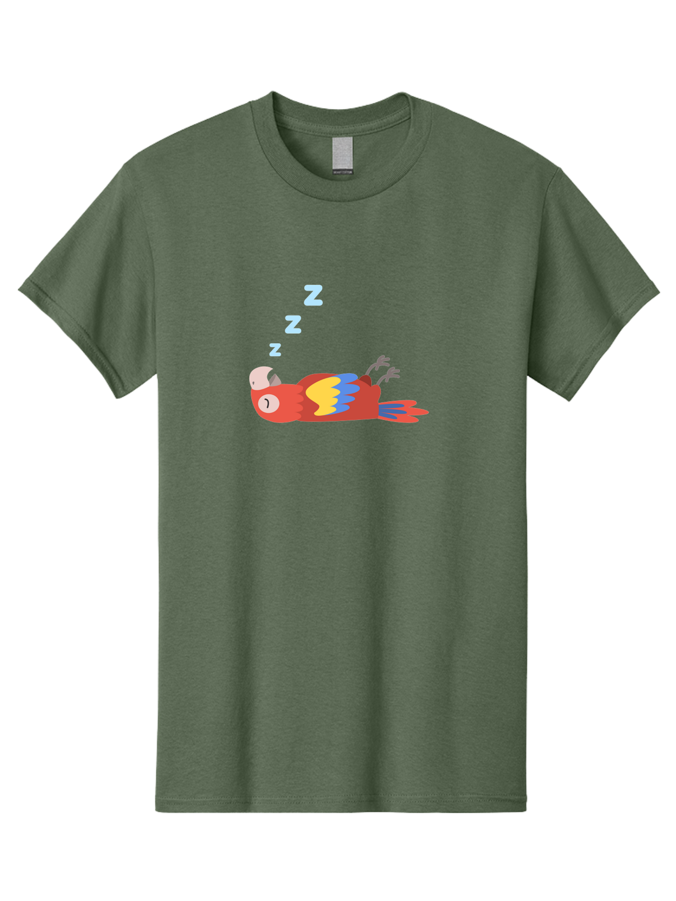Sleeping-Parrot Men'S Graphic Tee, 100% Cotton, Comfortable Casual Summer Wear, Machine Washable, Sleeping Parrot, Cartoon Parrot, Colorful Bird, Vibrant Feathers, Blue And Yellow Wings, Relaxed Atmosphere, Dreamy Mood, Zzz Symbol Aab890