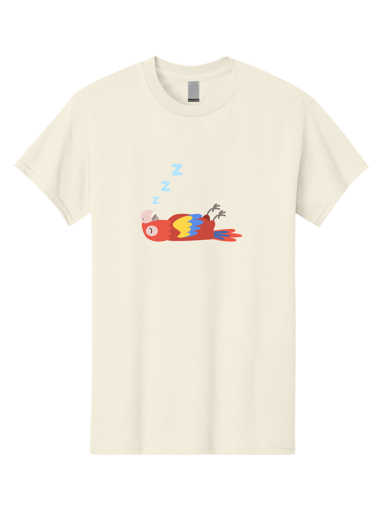 Sleeping-Parrot Men'S Graphic Tee, 100% Cotton, Comfortable Casual Summer Wear, Machine Washable, Sleeping Parrot, Cartoon Parrot, Colorful Bird, Vibrant Feathers, Blue And Yellow Wings, Relaxed Atmosphere, Dreamy Mood, Zzz Symbol Aab890