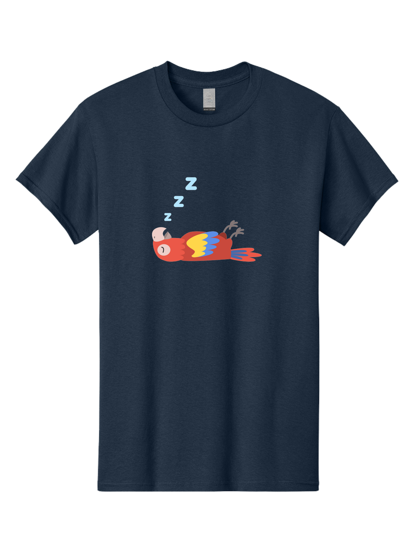 Sleeping-Parrot Men'S Graphic Tee, 100% Cotton, Comfortable Casual Summer Wear, Machine Washable, Sleeping Parrot, Cartoon Parrot, Colorful Bird, Vibrant Feathers, Blue And Yellow Wings, Relaxed Atmosphere, Dreamy Mood, Zzz Symbol Aab890