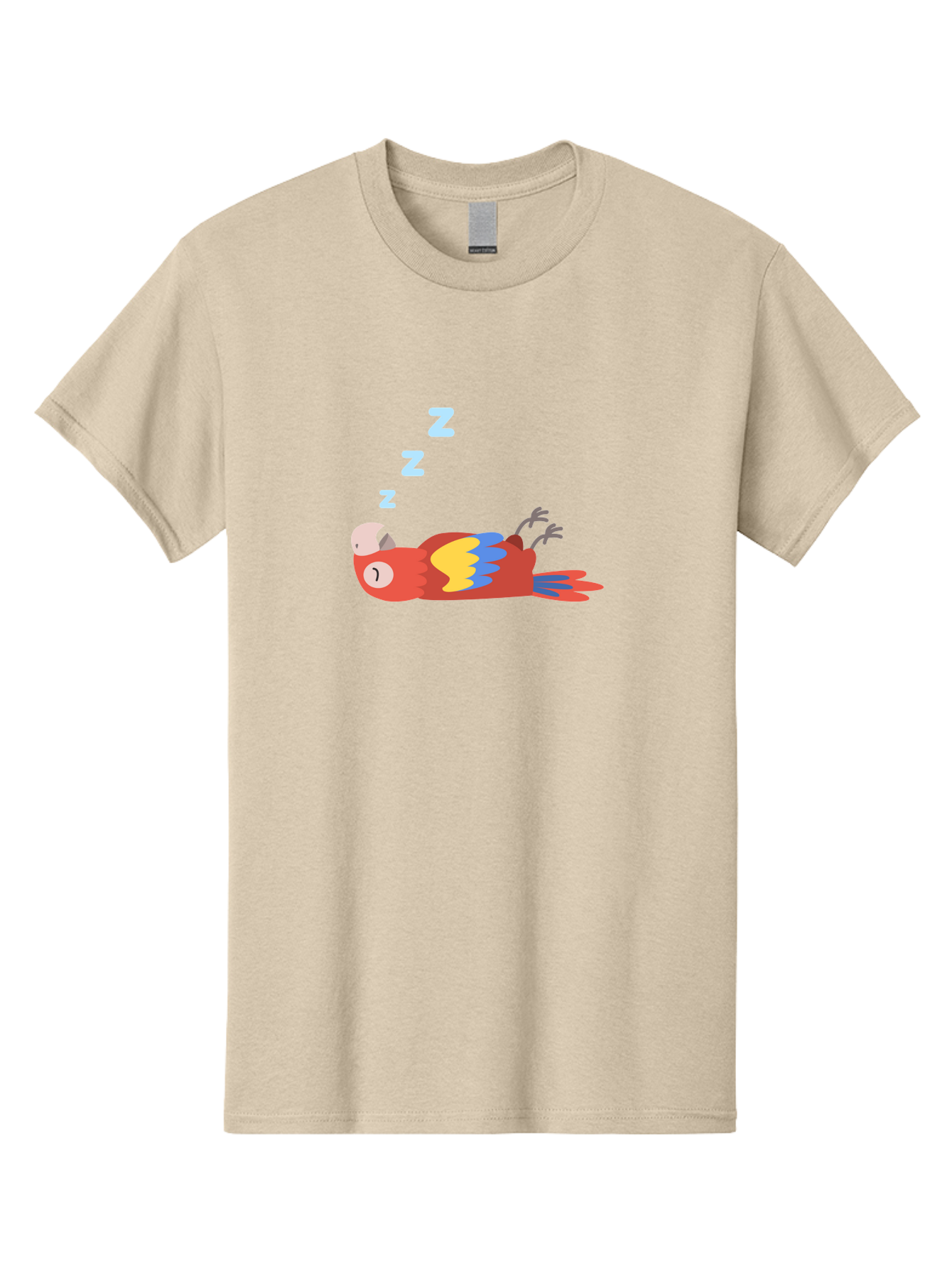 Sleeping-Parrot Men'S Graphic Tee, 100% Cotton, Comfortable Casual Summer Wear, Machine Washable, Sleeping Parrot, Cartoon Parrot, Colorful Bird, Vibrant Feathers, Blue And Yellow Wings, Relaxed Atmosphere, Dreamy Mood, Zzz Symbol Aab890