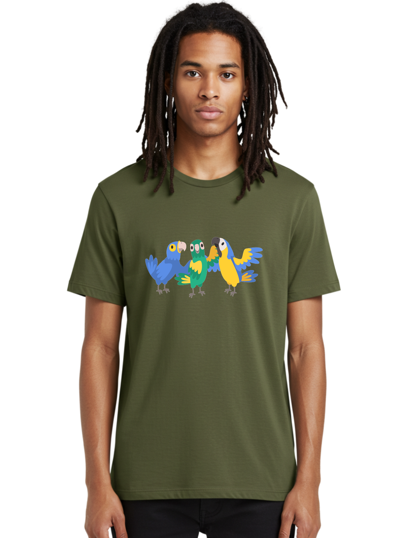 Three-Parrots-1 Men'S Graphic Tee, 100% Cotton, Comfortable Casual Summer Wear, Machine Washable, Colorful Parrots, Vibrant Plumage, Playful Birds, Blue And Yellow Feathers, Parrot Illustration, Playful Interaction, Wild Birds, Parrot Species Aab891