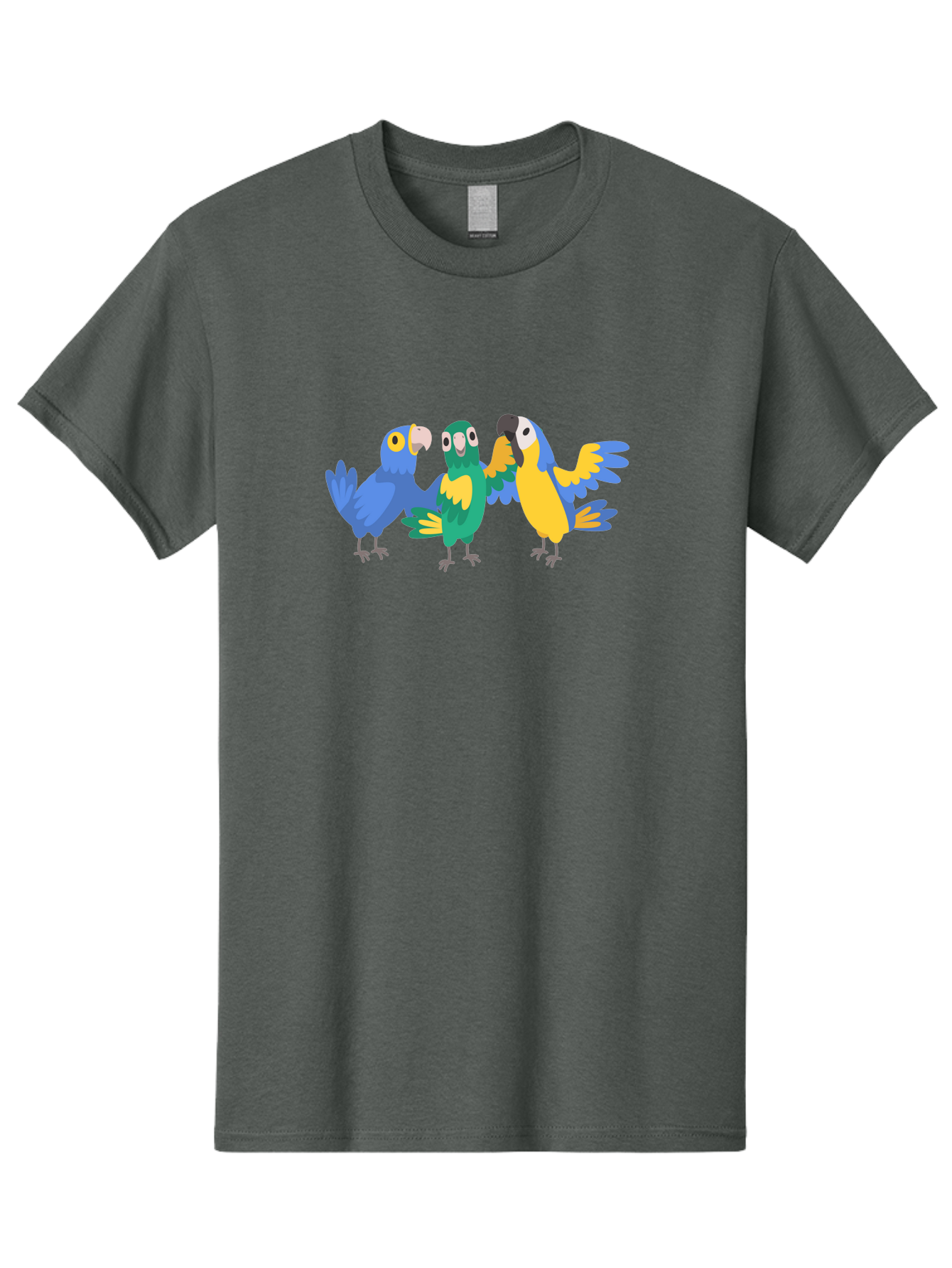 Three-Parrots Men'S Graphic Tee, 100% Cotton, Comfortable Casual Summer Wear, Machine Washable, Colorful Parrots, Vibrant Blue And Yellow Feathers, Playful Birds, Parrot Friends, Tropical Birds, Bird Illustrations, Cartoon Parrots, Aab894