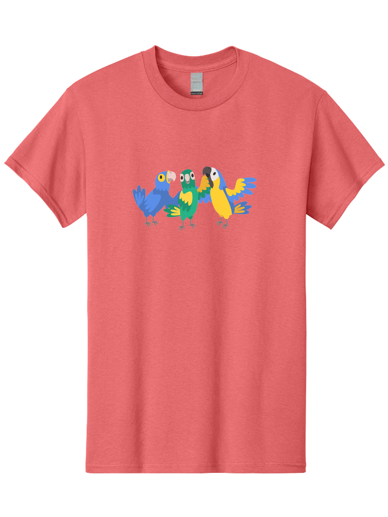 Three-Parrots Men'S Graphic Tee, 100% Cotton, Comfortable Casual Summer Wear, Machine Washable, Colorful Parrots, Vibrant Blue And Yellow Feathers, Playful Birds, Parrot Friends, Tropical Birds, Bird Illustrations, Cartoon Parrots, Aab894