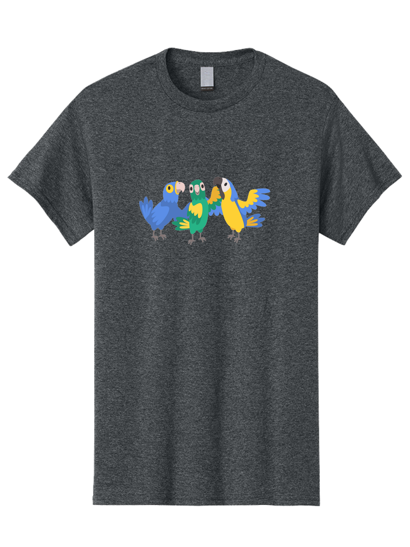 Three-Parrots Men'S Graphic Tee, 100% Cotton, Comfortable Casual Summer Wear, Machine Washable, Colorful Parrots, Vibrant Blue And Yellow Feathers, Playful Birds, Parrot Friends, Tropical Birds, Bird Illustrations, Cartoon Parrots, Aab894