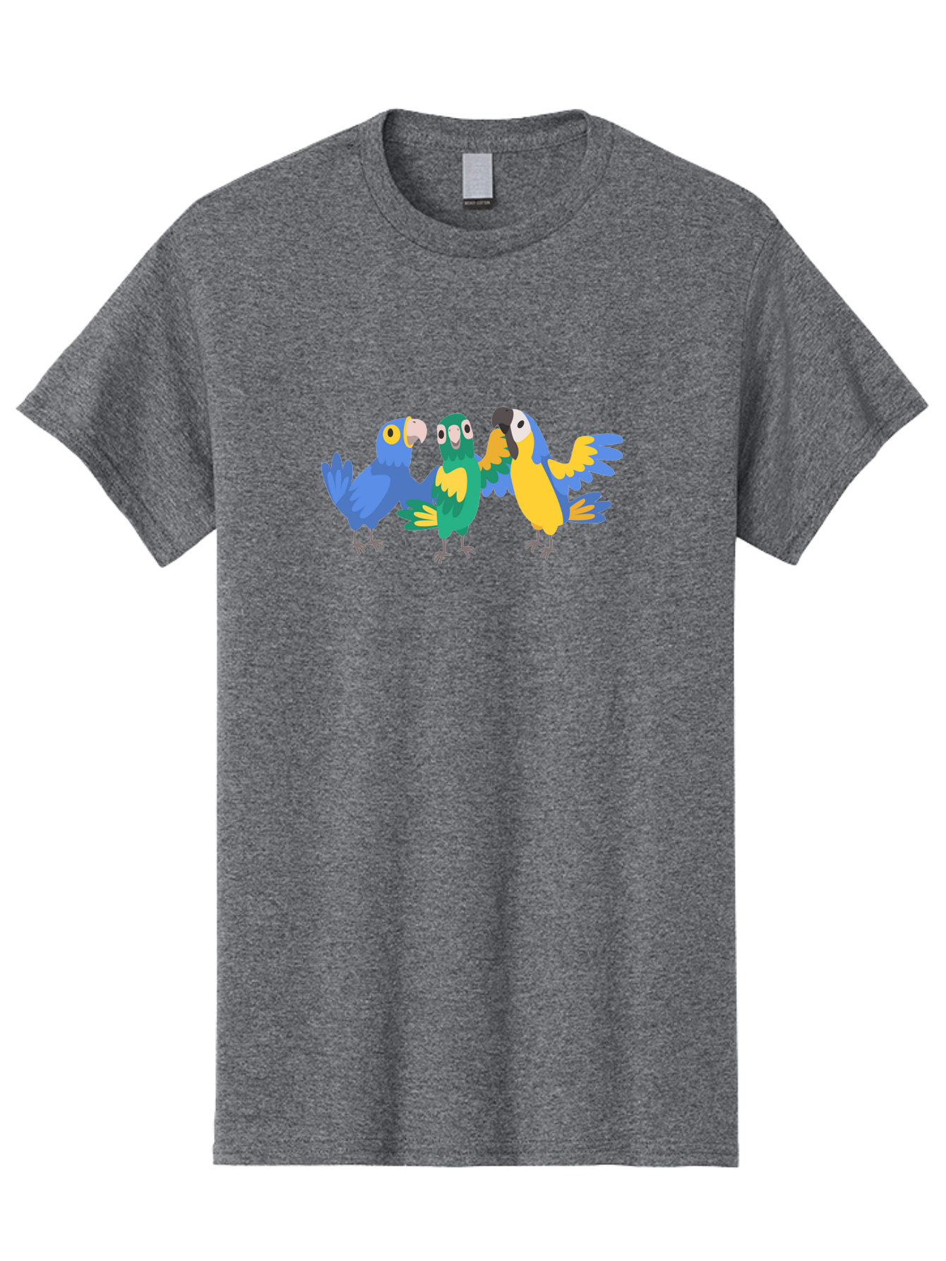 Three-Parrots Men'S Graphic Tee, 100% Cotton, Comfortable Casual Summer Wear, Machine Washable, Colorful Parrots, Vibrant Blue And Yellow Feathers, Playful Birds, Parrot Friends, Tropical Birds, Bird Illustrations, Cartoon Parrots, Aab894