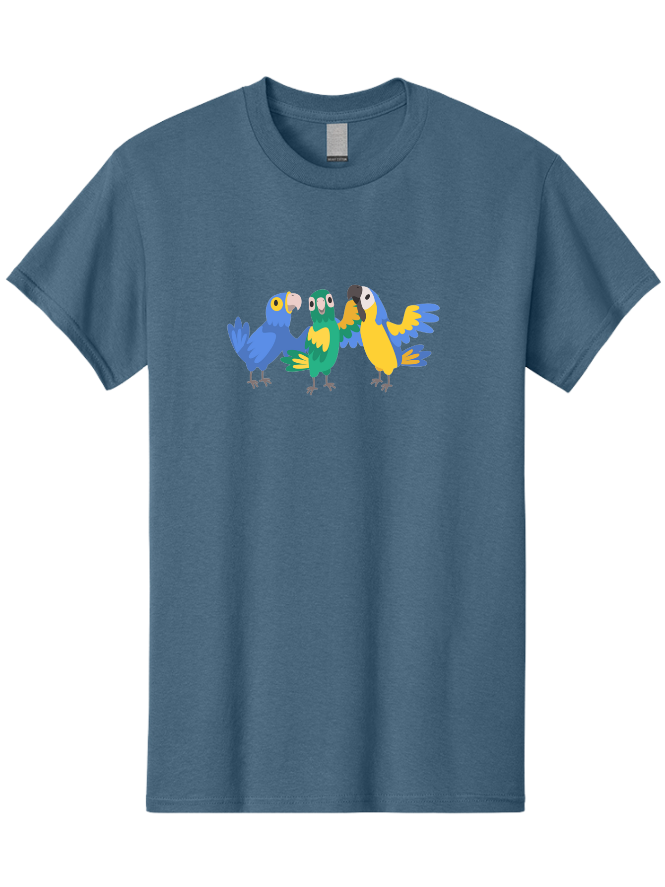 Three-Parrots Men'S Graphic Tee, 100% Cotton, Comfortable Casual Summer Wear, Machine Washable, Colorful Parrots, Vibrant Blue And Yellow Feathers, Playful Birds, Parrot Friends, Tropical Birds, Bird Illustrations, Cartoon Parrots, Aab894